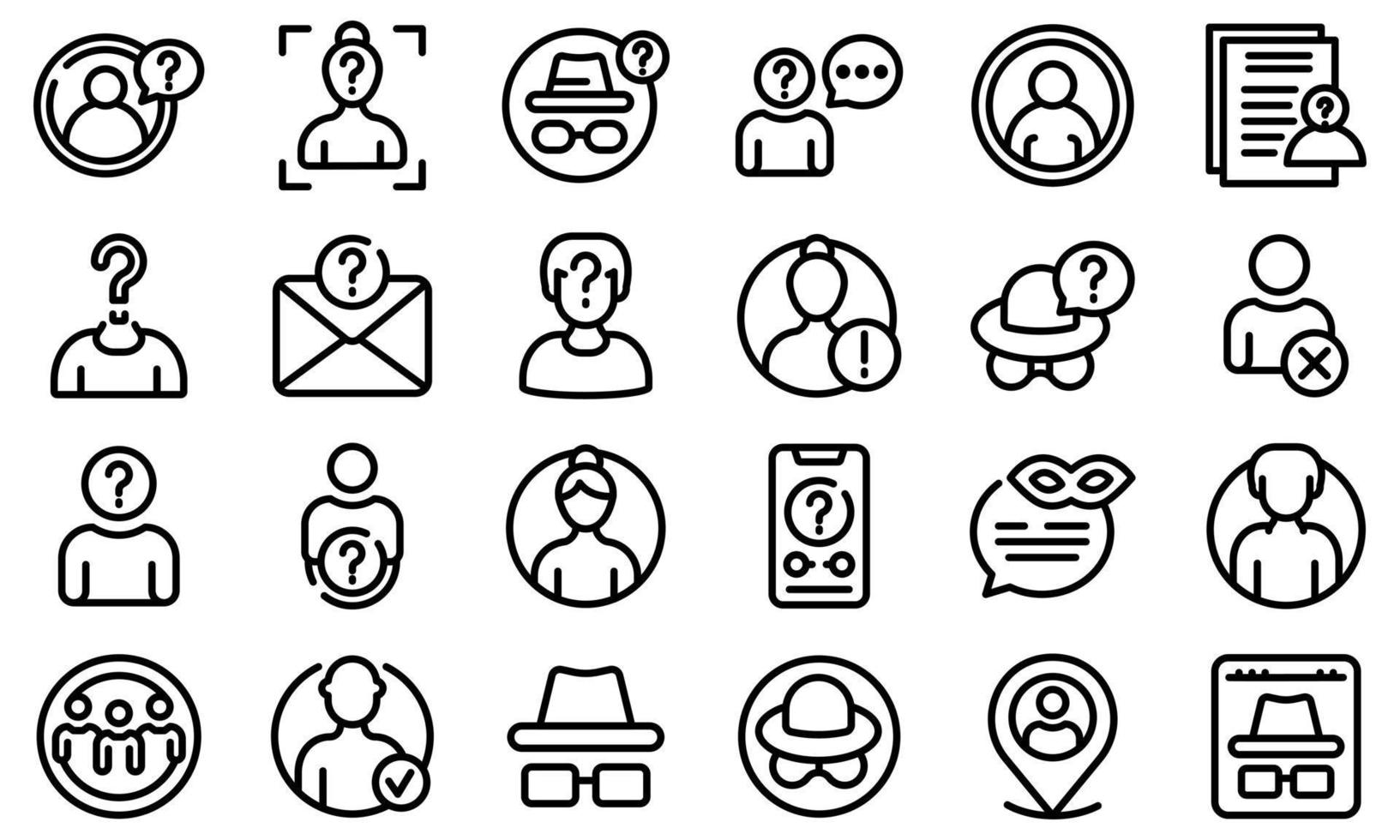 Anonymous icons set, outline style vector