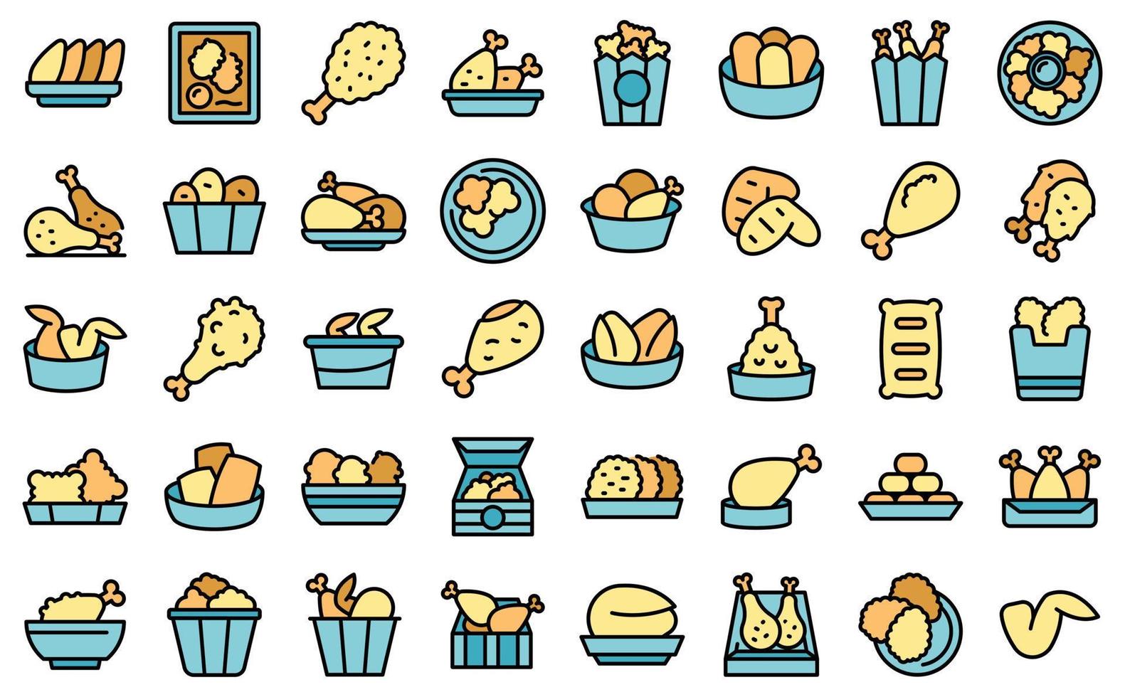 Chicken nuggets icons set outline vector. Basket grill vector