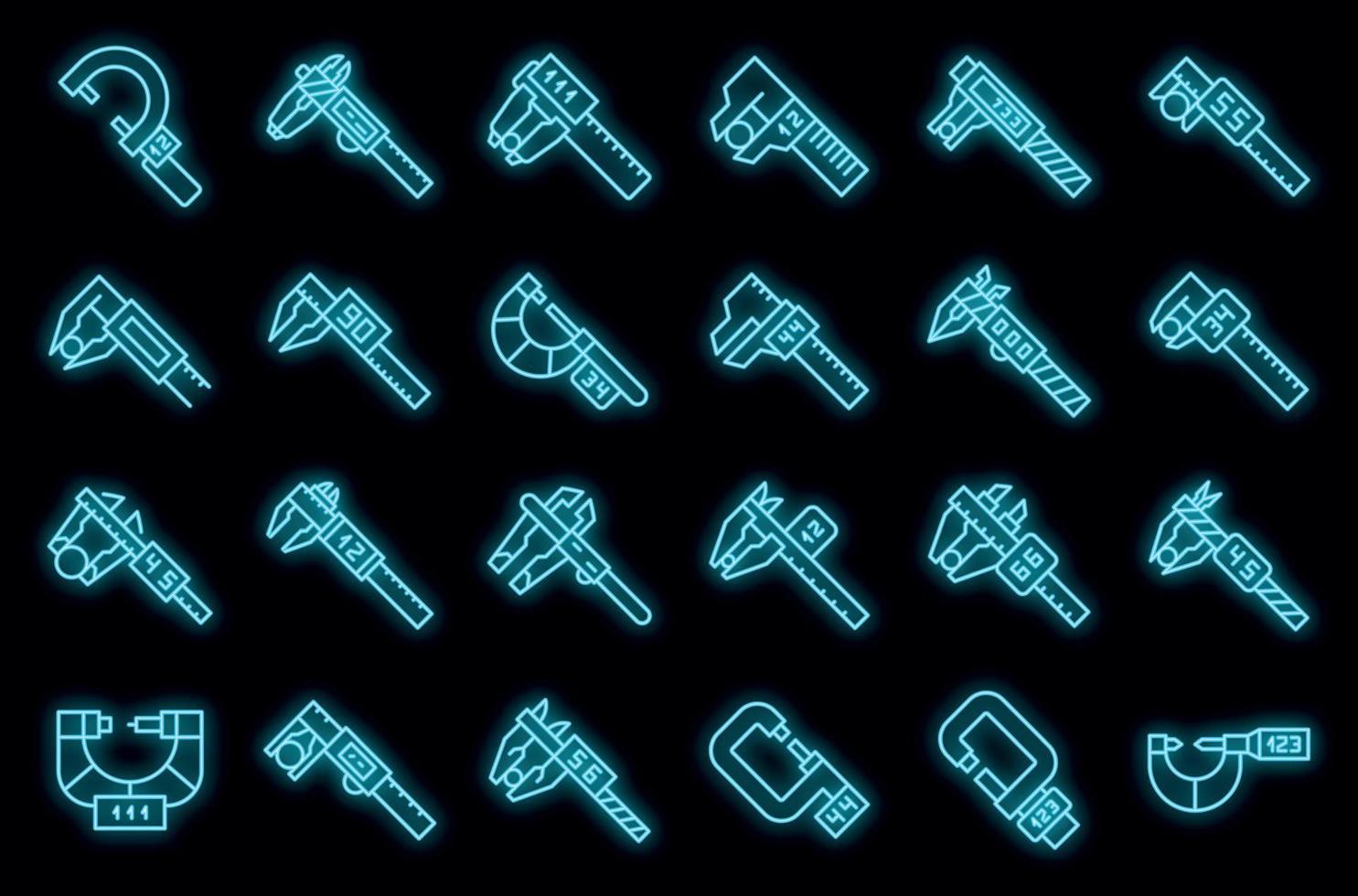 Digital micrometer icons set vector neon