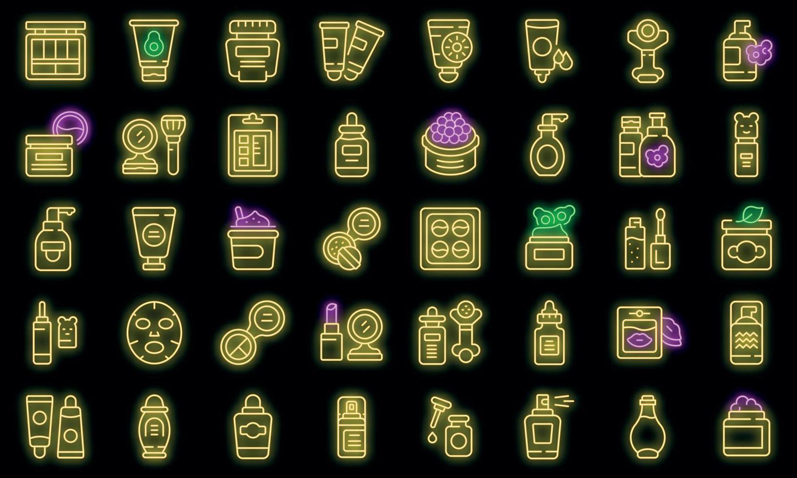 conjunto de iconos de cosméticos coreanos vector de neón