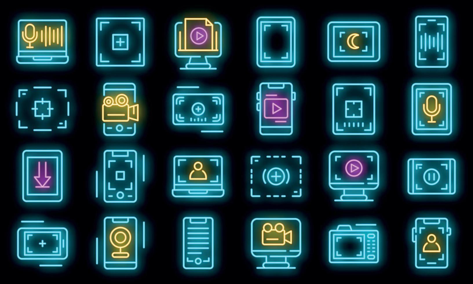 Screen recording icons set vector neon