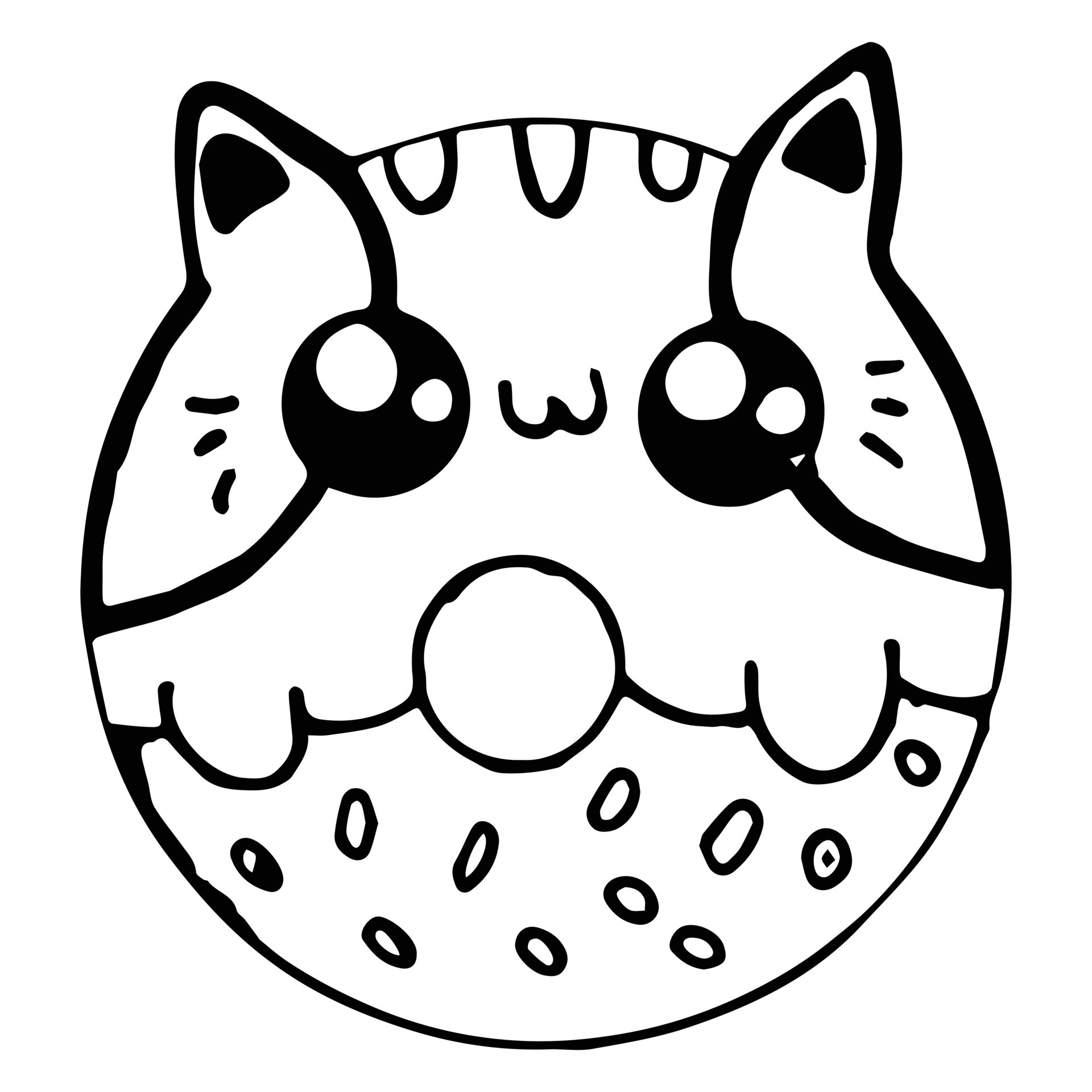 Kids Coloring Pages, Cute Cat Donut Character Vector illustration ...