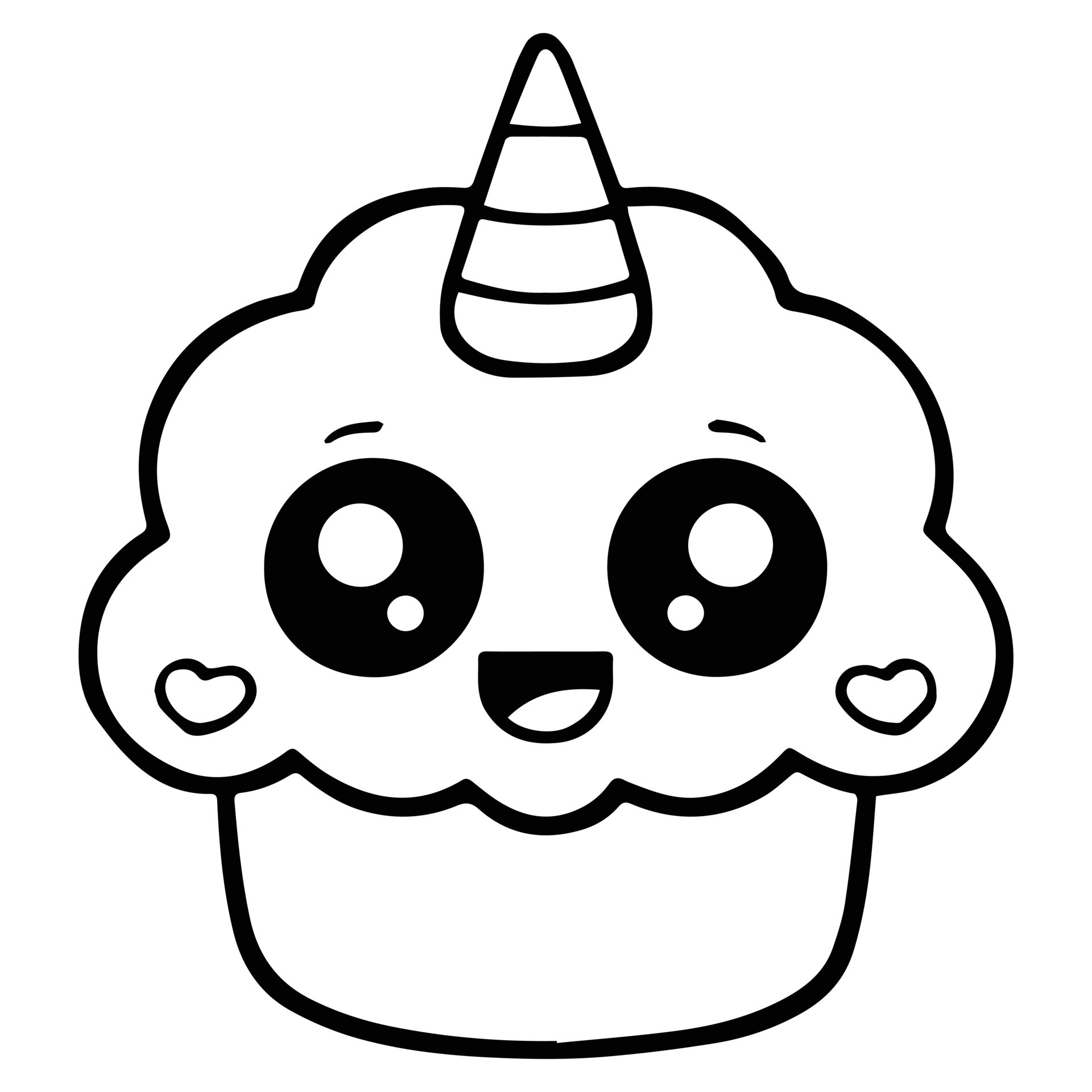 Kids Coloring Pages, Cute Unicorn Cup Cake Character Vector