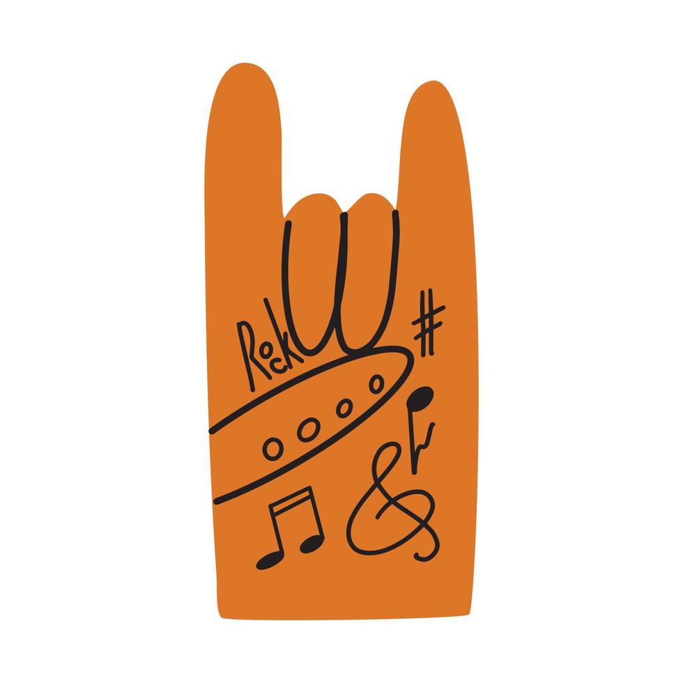 Sign of the horns. The symbol of rock musicians and followers of heavy music. African American hand shows gesture to heavy metal lovers. Vector hand drawn illustration