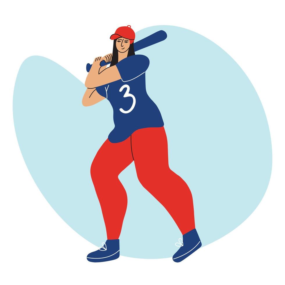 chica deportiva con un bate en las manos. jugador de béisbol del equipo. ilustración vectorial vector