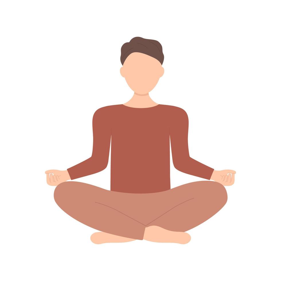 Young man in a pose for meditation. Meditation and yoga in the lotus position. Vector illustration isolated on white background