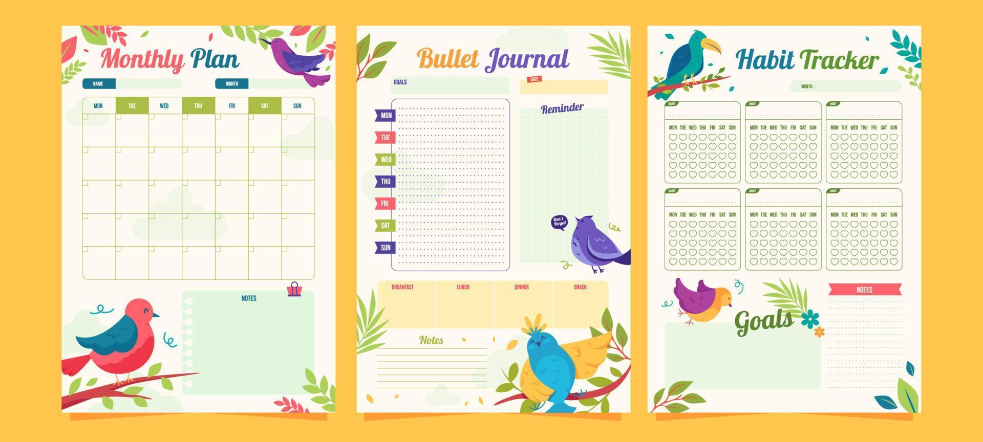 Birds Journal Template vector