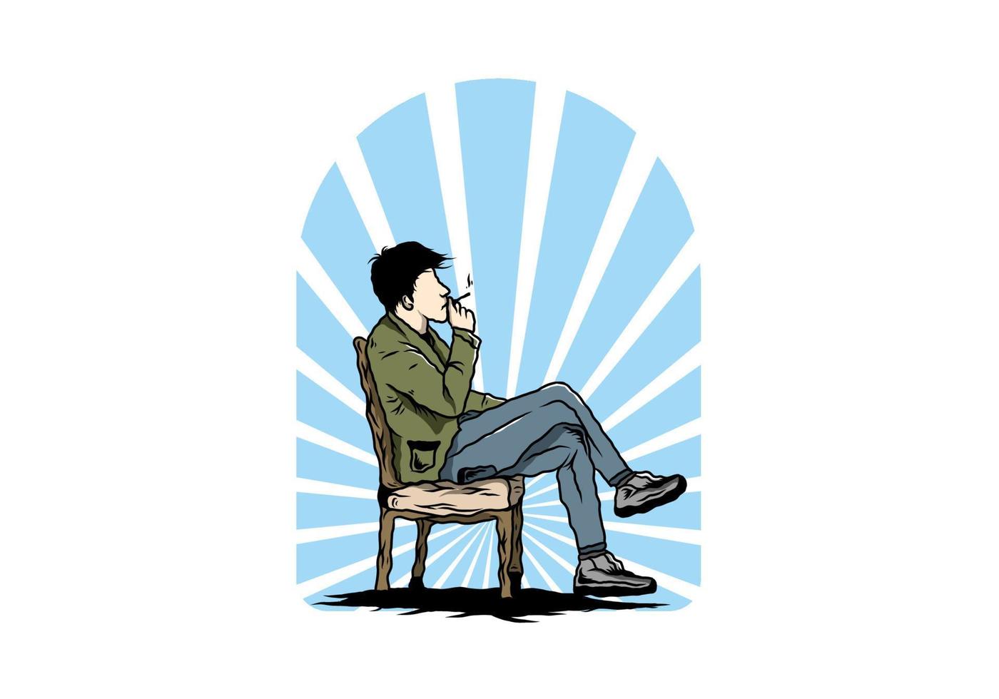 Man sit on chair and smoke cigarettes illustration vector