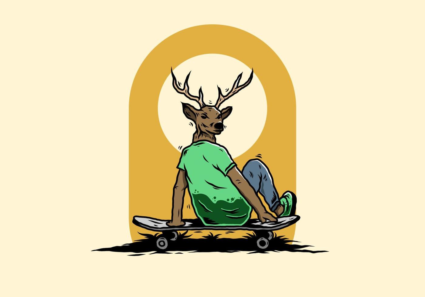 Man with deer head sitting on skateboard illustration vector