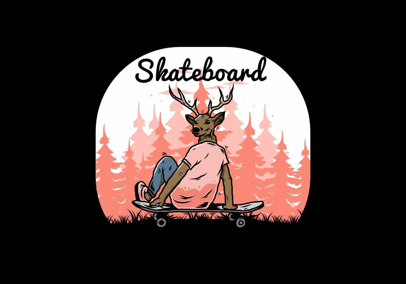 hombre con cabeza de ciervo sentado en patineta ilustración vector
