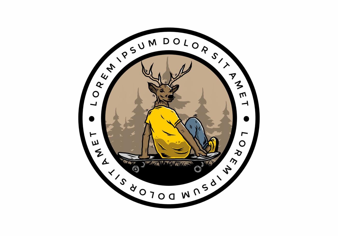 Man with deer head sitting on skateboard illustration vector