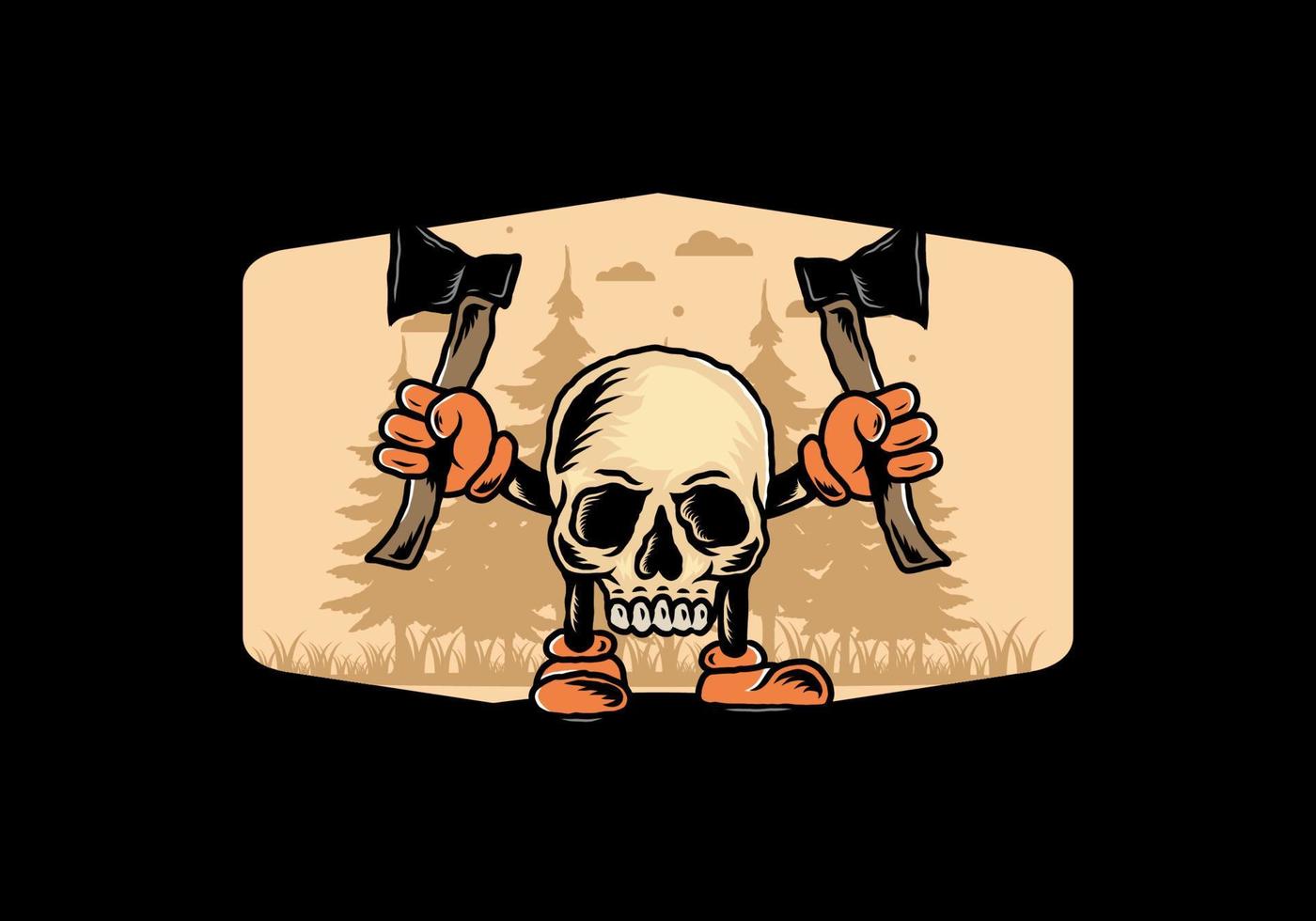 Skull holding two ax illustration design vector