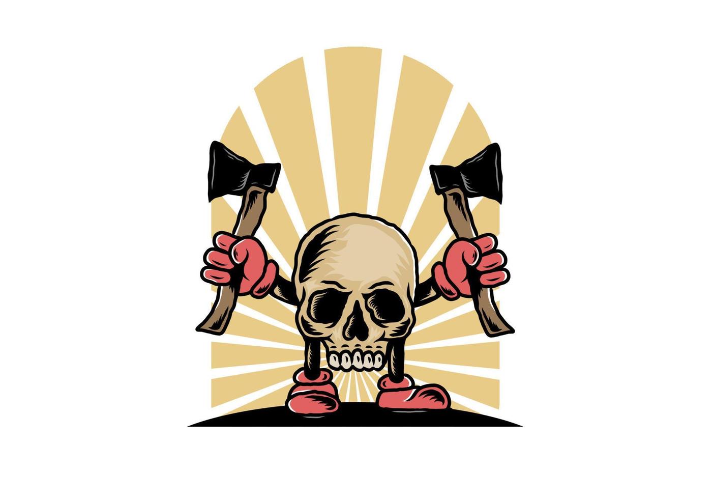 Skull holding two ax illustration design vector