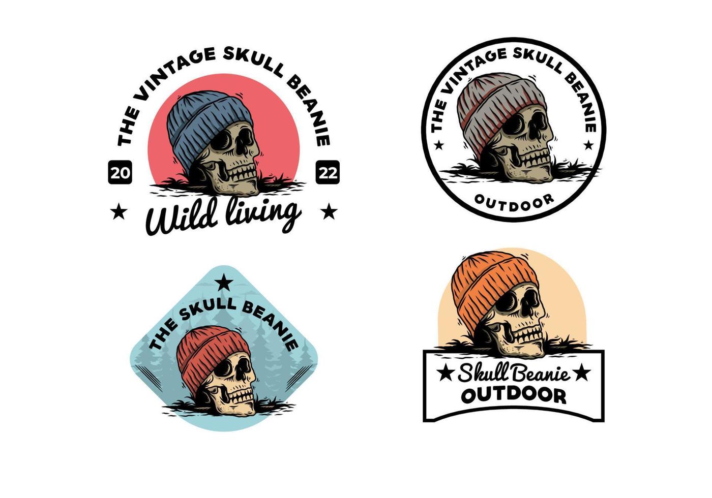 Skull head wearing beanie illustration design vector