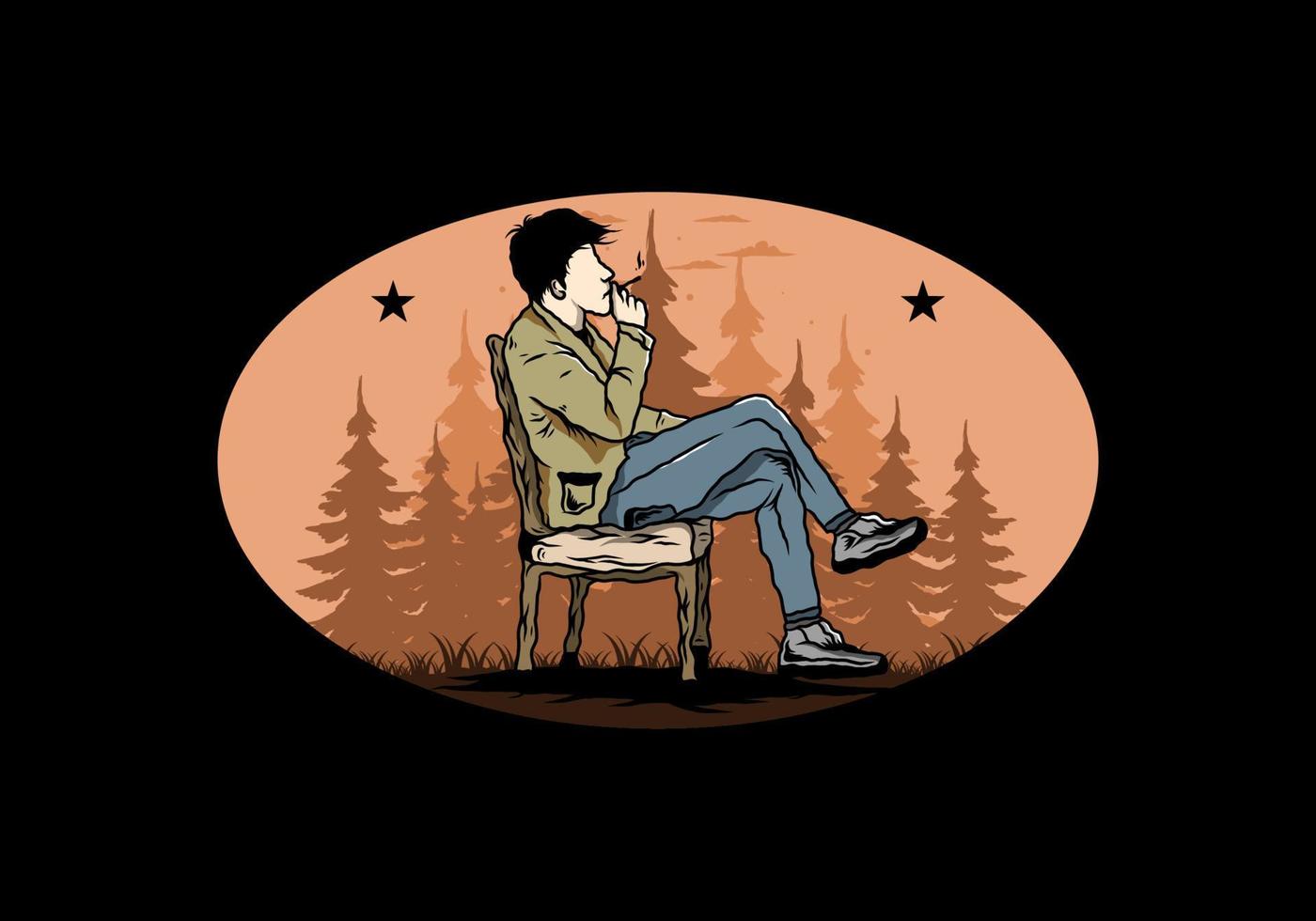 Man sit on chair and smoke cigarettes illustration vector