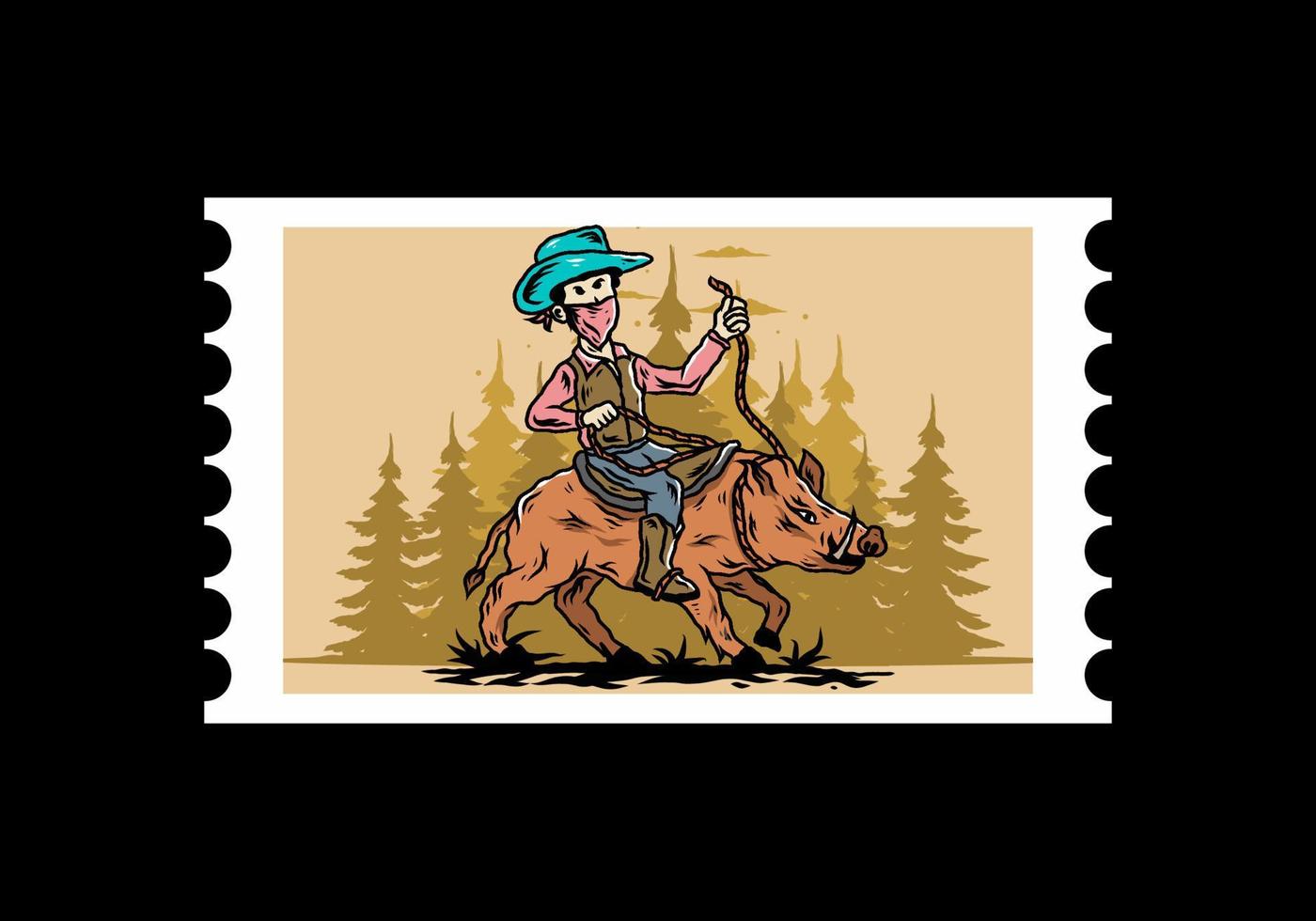 Man riding a wild boar illustration design vector