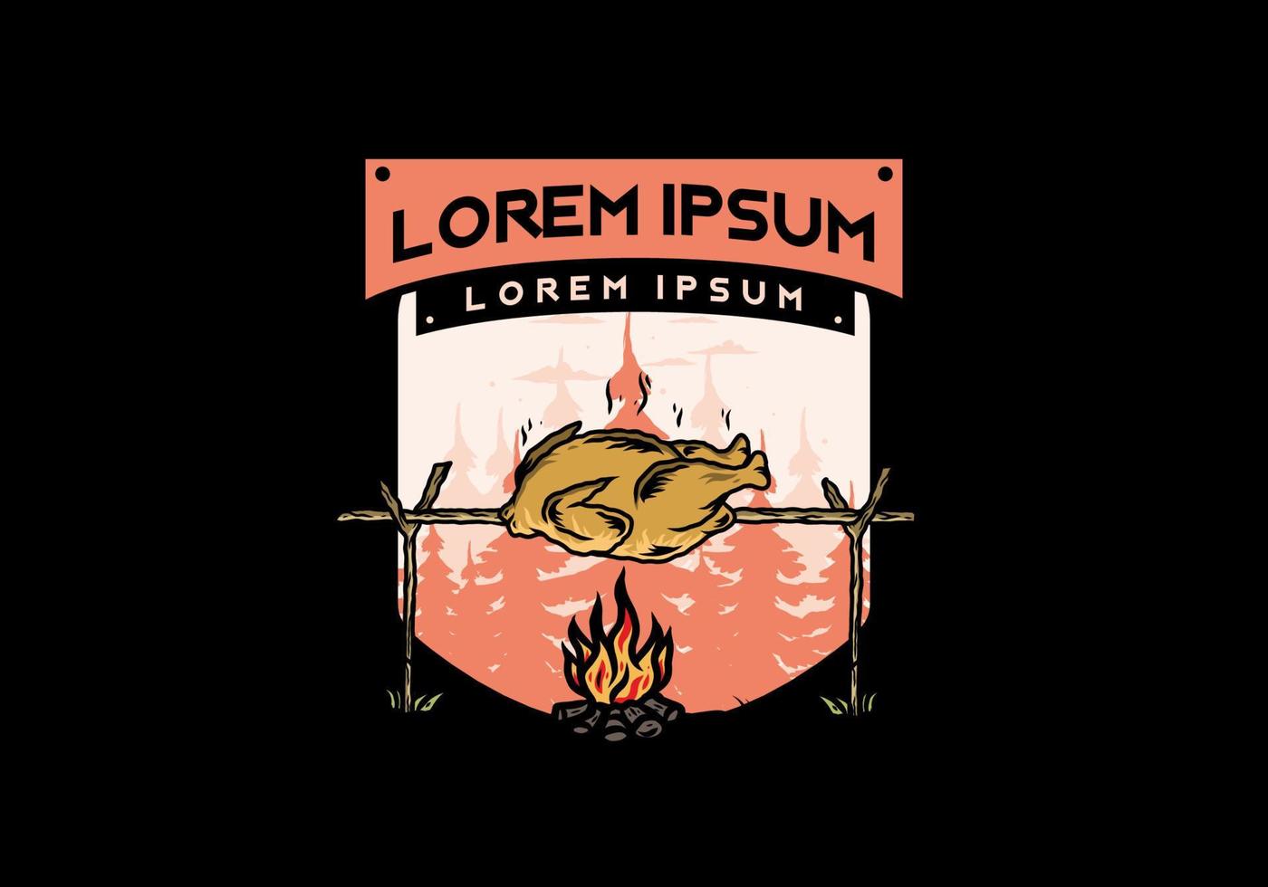 Grilling chicken over bonfire illustration design vector