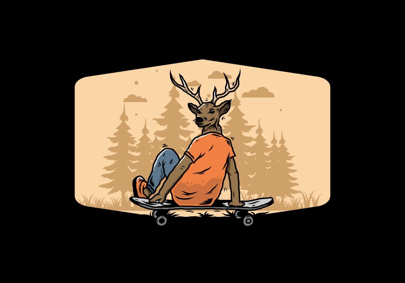 Man with deer head sitting on skateboard illustration vector