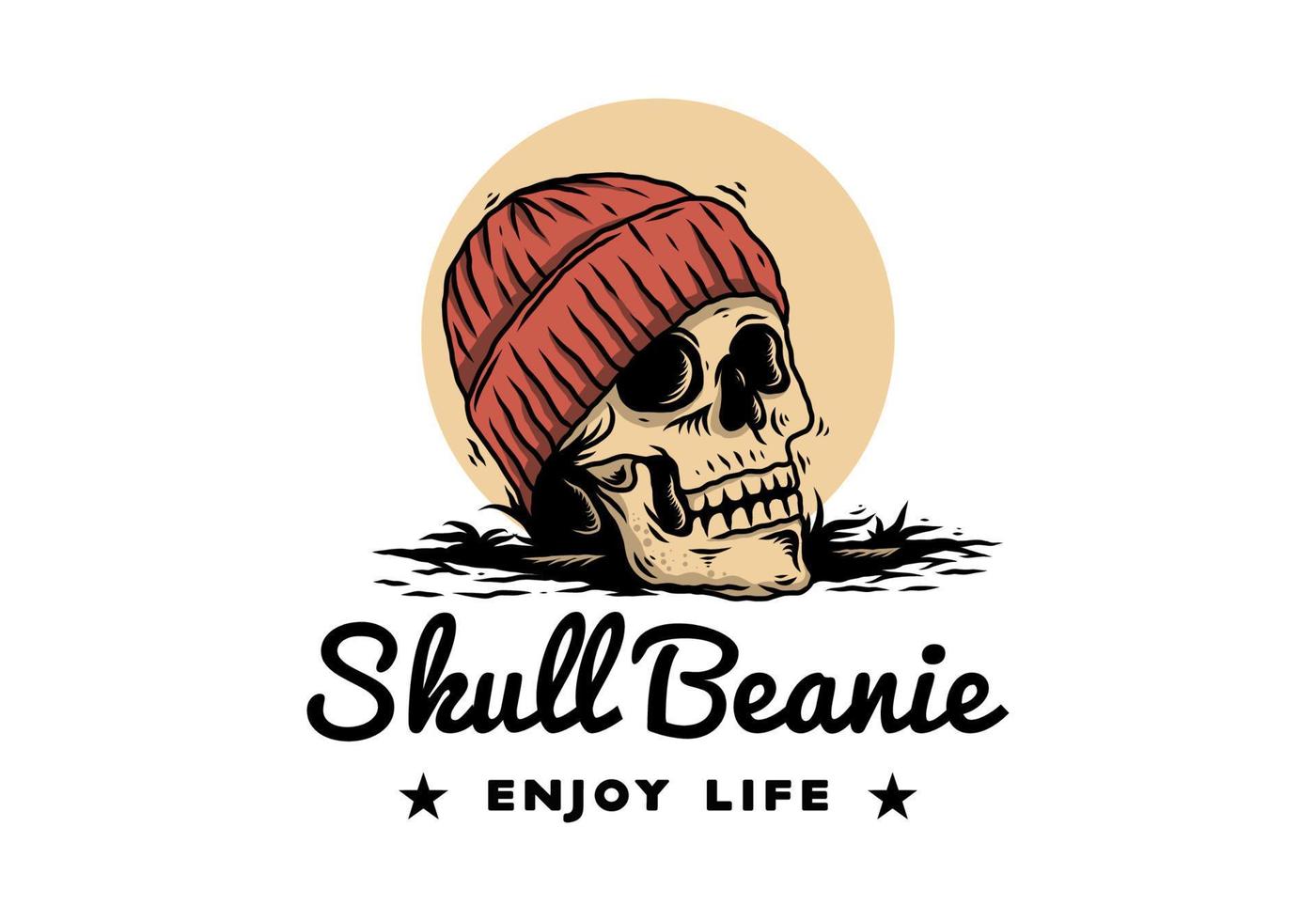 Skull head wearing beanie illustration design vector