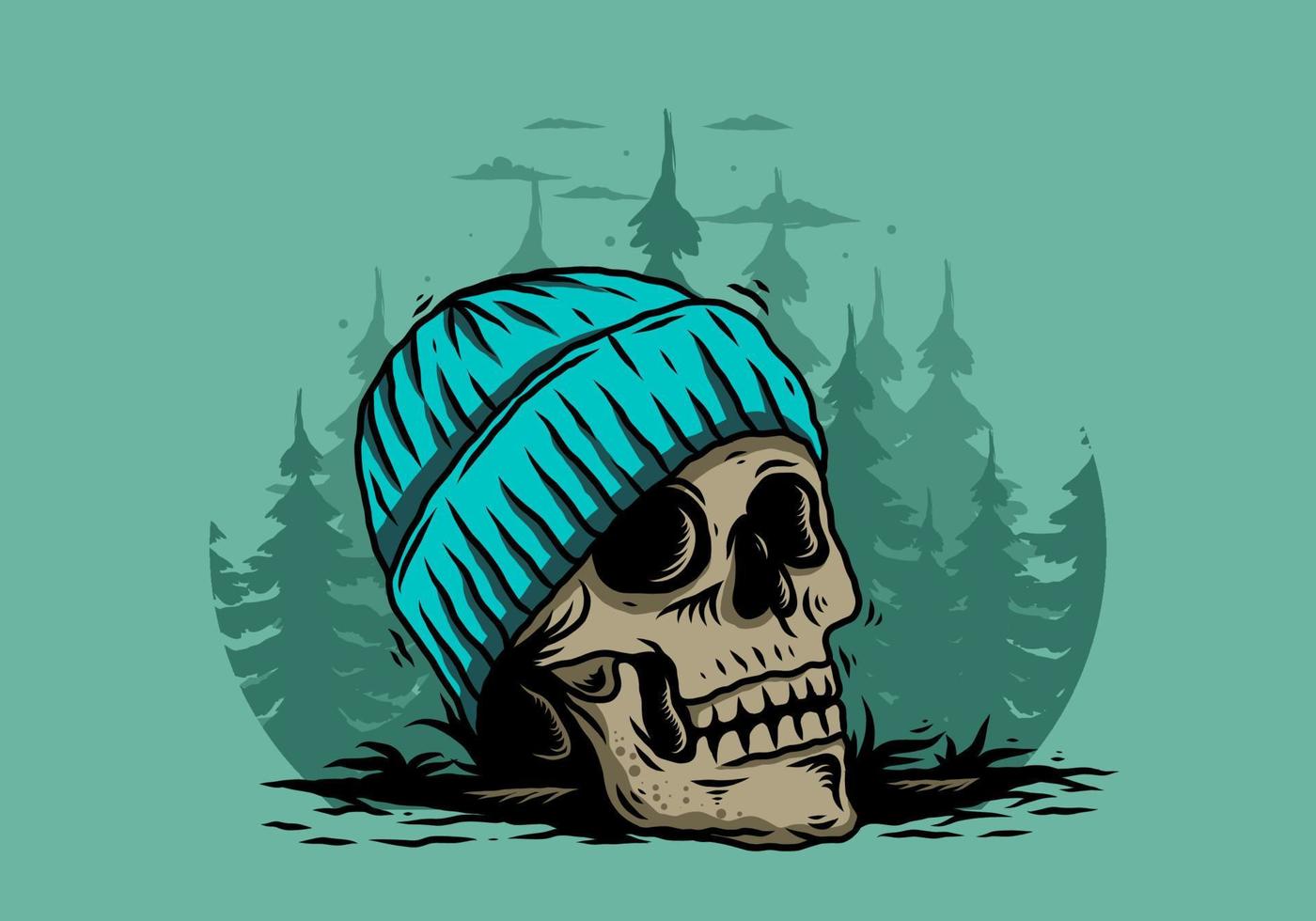 Skull head wearing beanie illustration design vector