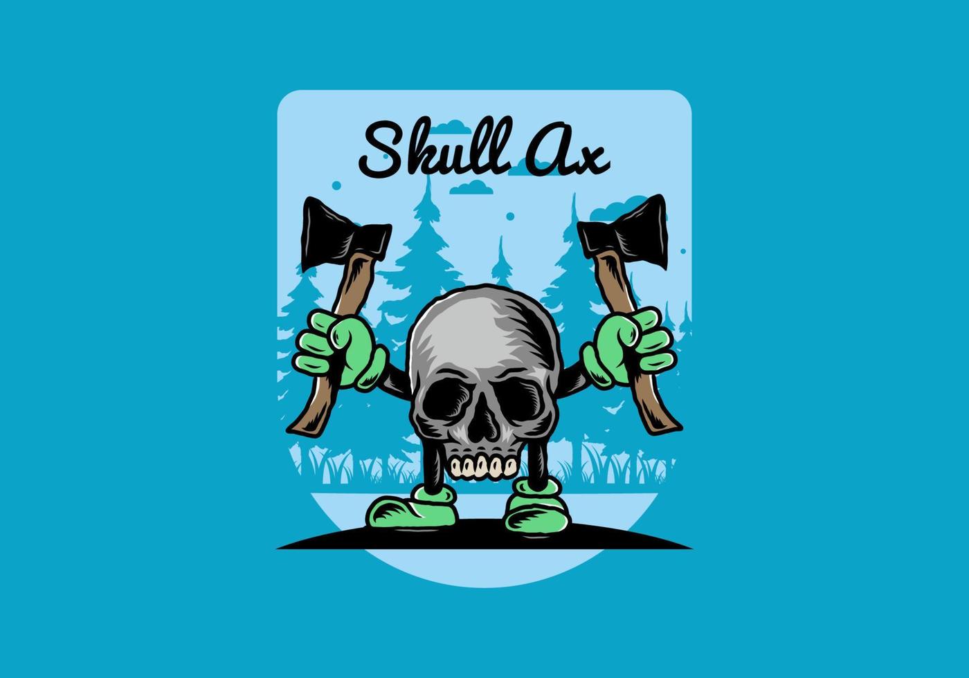 Skull holding two ax illustration design vector