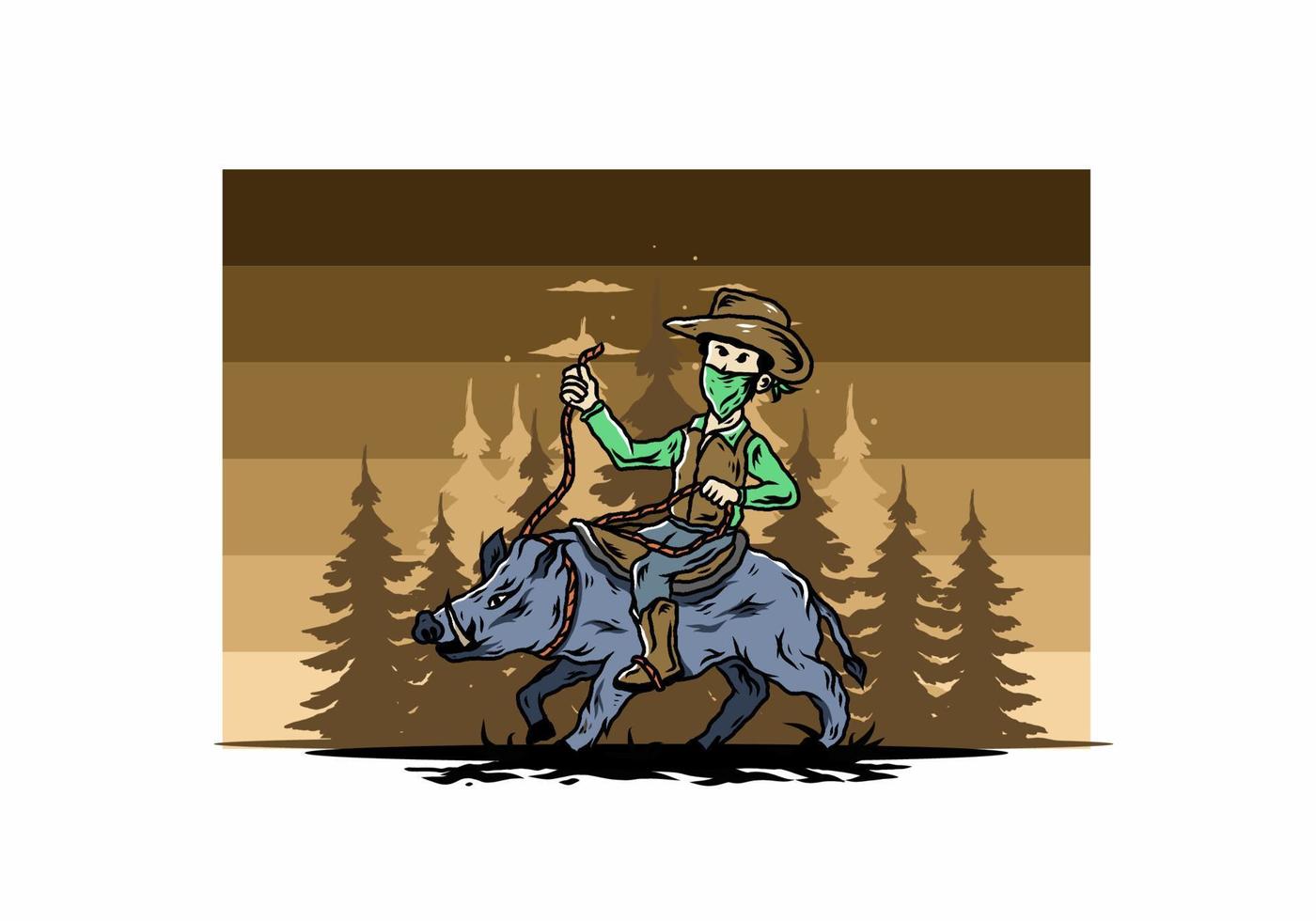 Man riding a wild boar illustration design vector