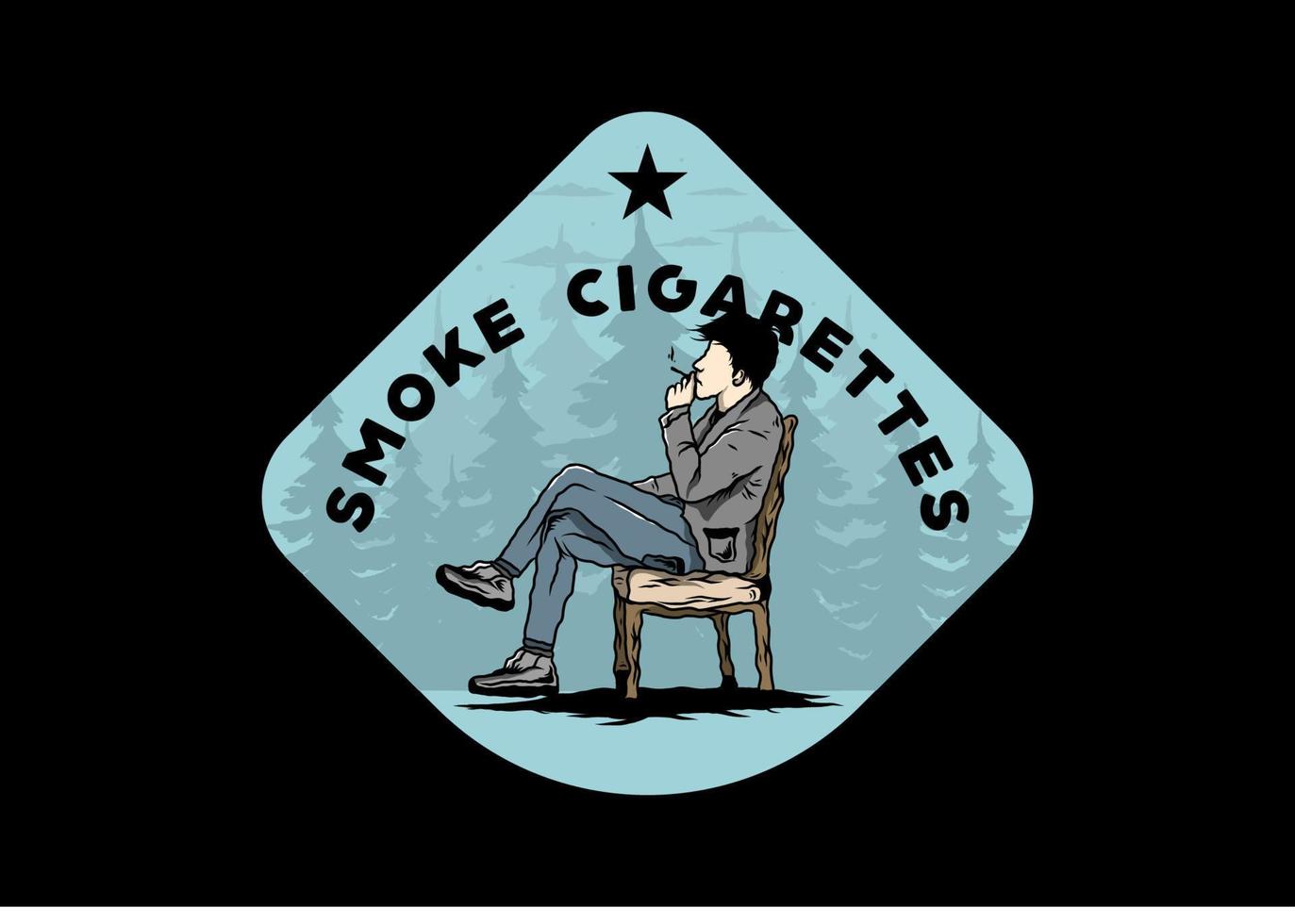 Man sit on chair and smoke cigarettes illustration vector