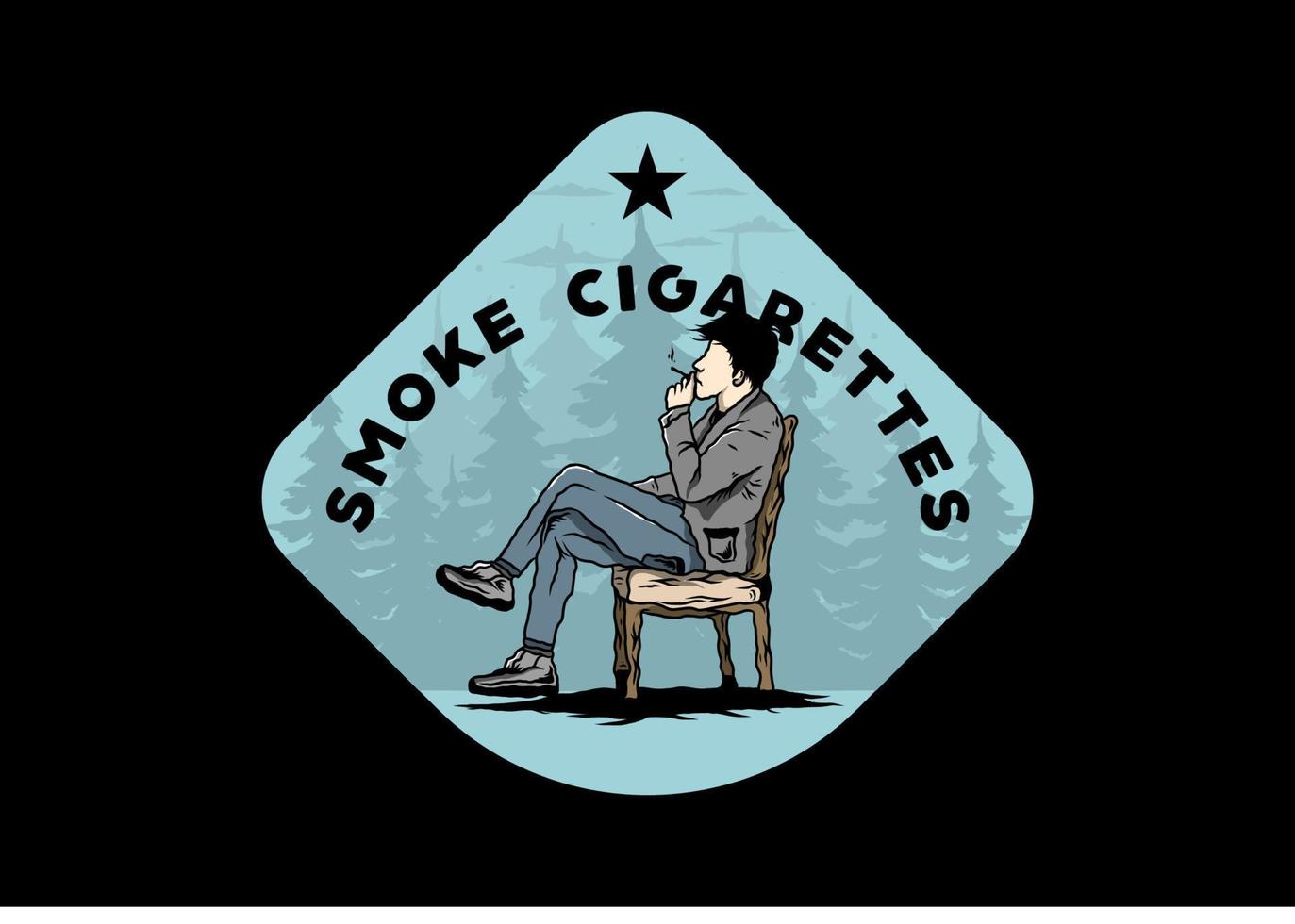 el hombre se sienta en la silla y fuma cigarrillos ilustración vector