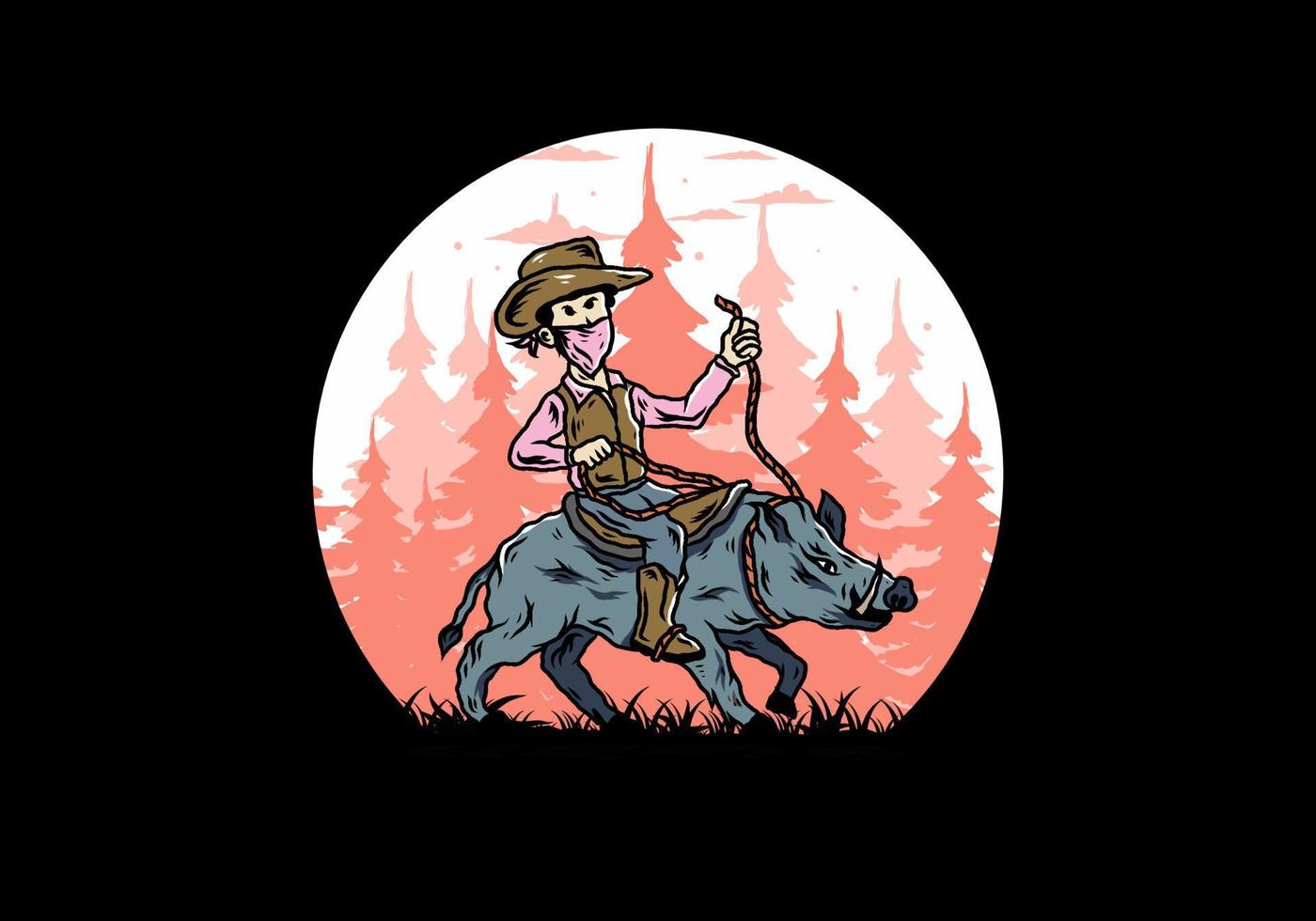 Man riding a wild boar illustration design vector