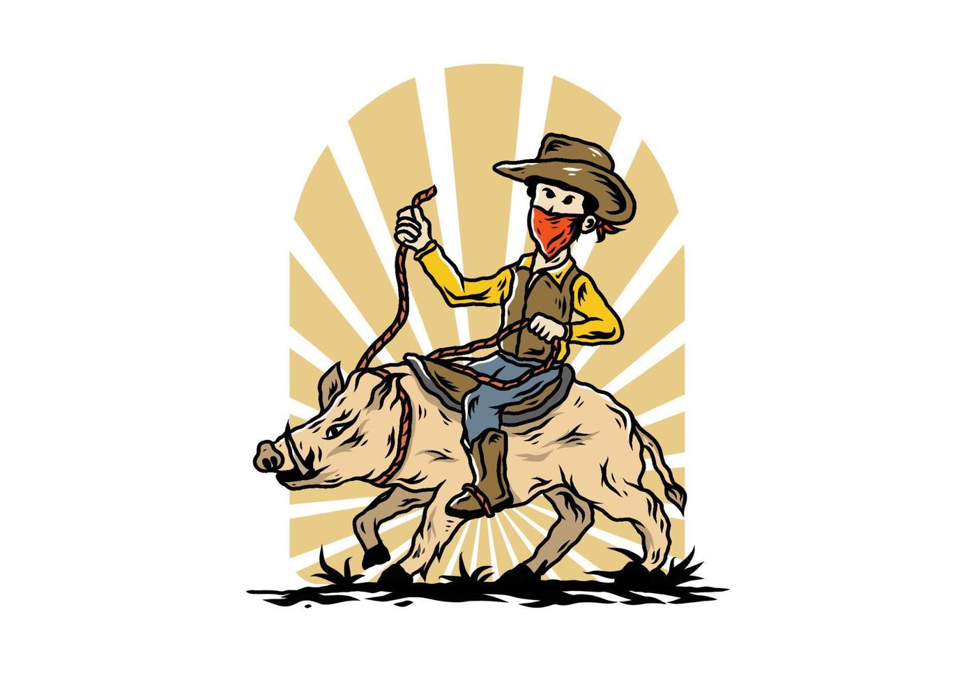 Man riding a wild boar illustration design vector