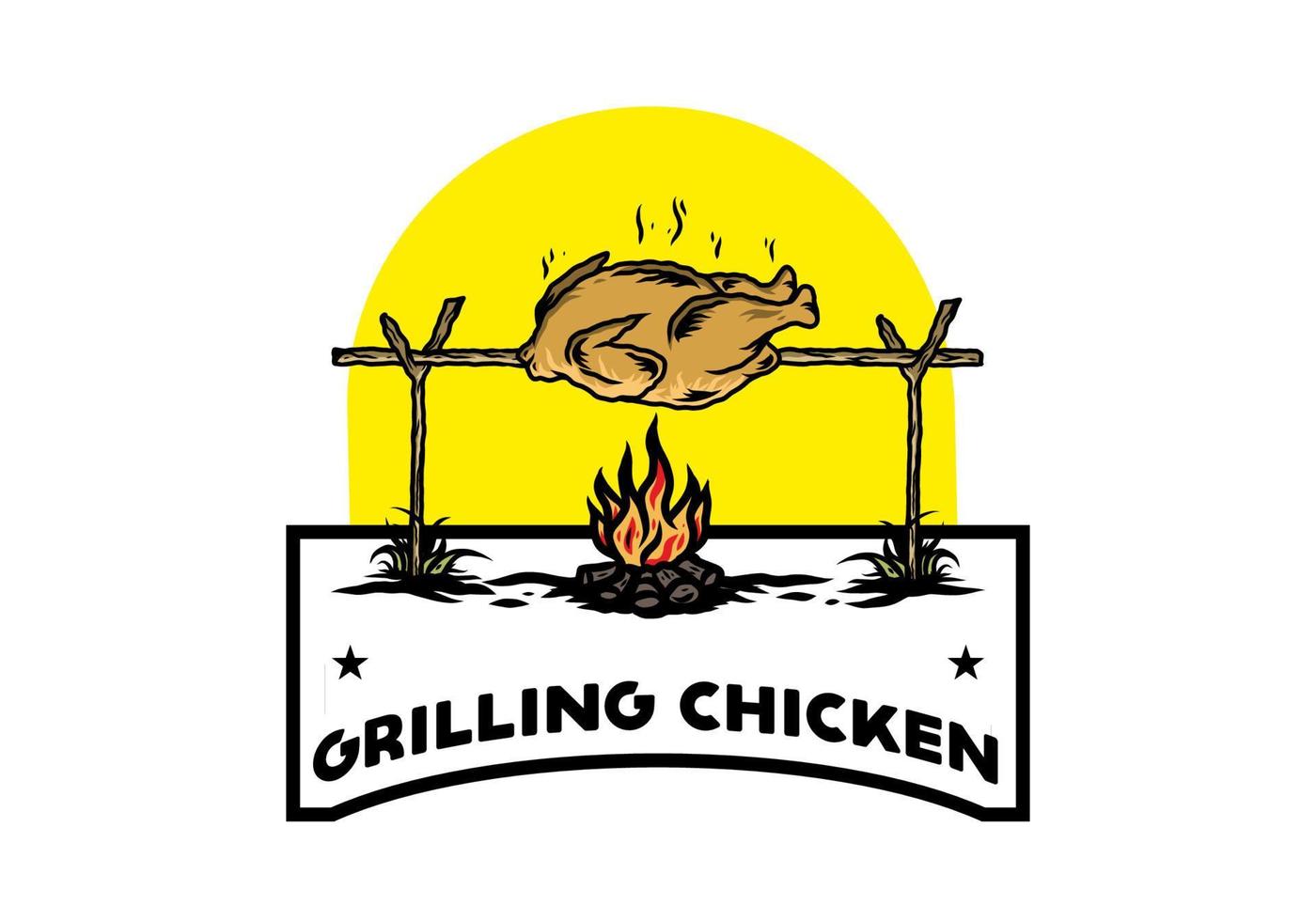 Grilling chicken over bonfire illustration design vector