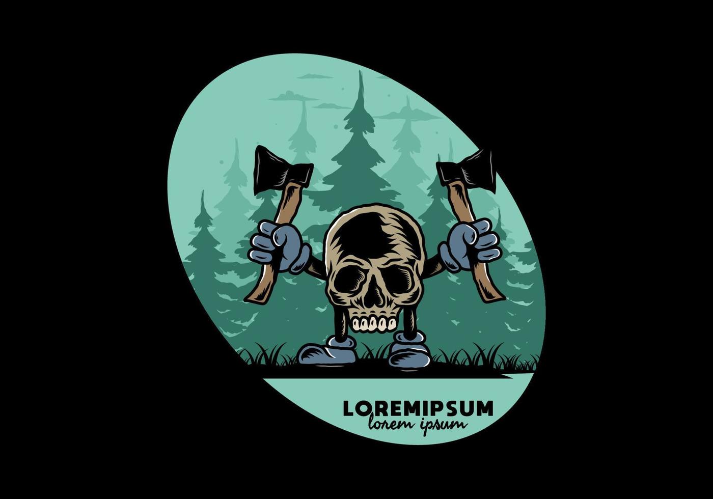 Skull holding two ax illustration design vector