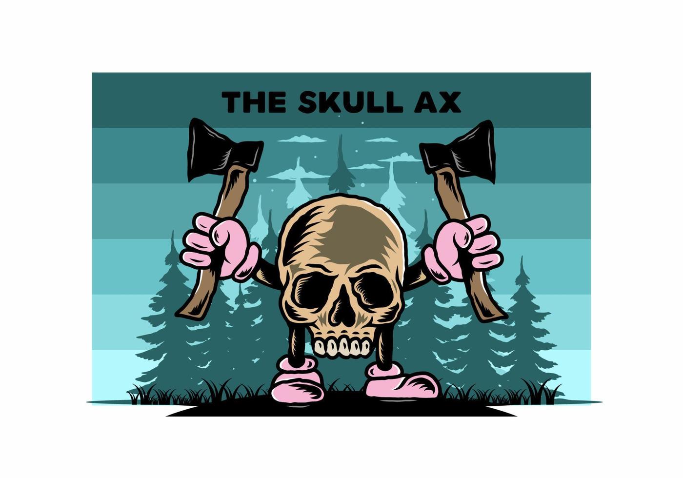 Skull holding two ax illustration design vector