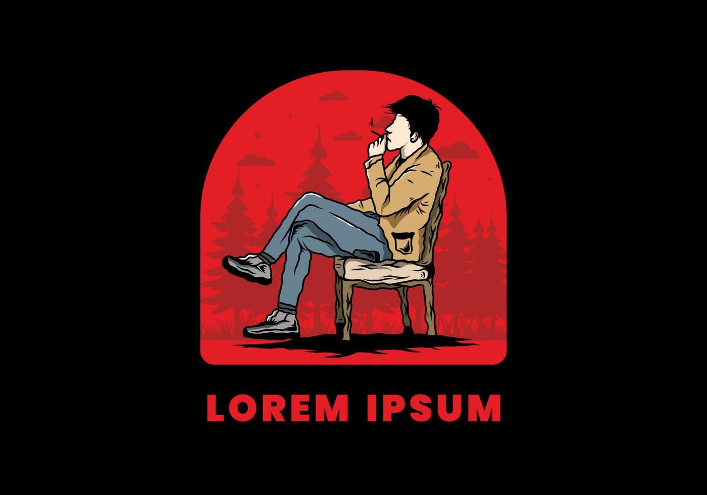 Man sit on chair and smoke cigarettes illustration vector