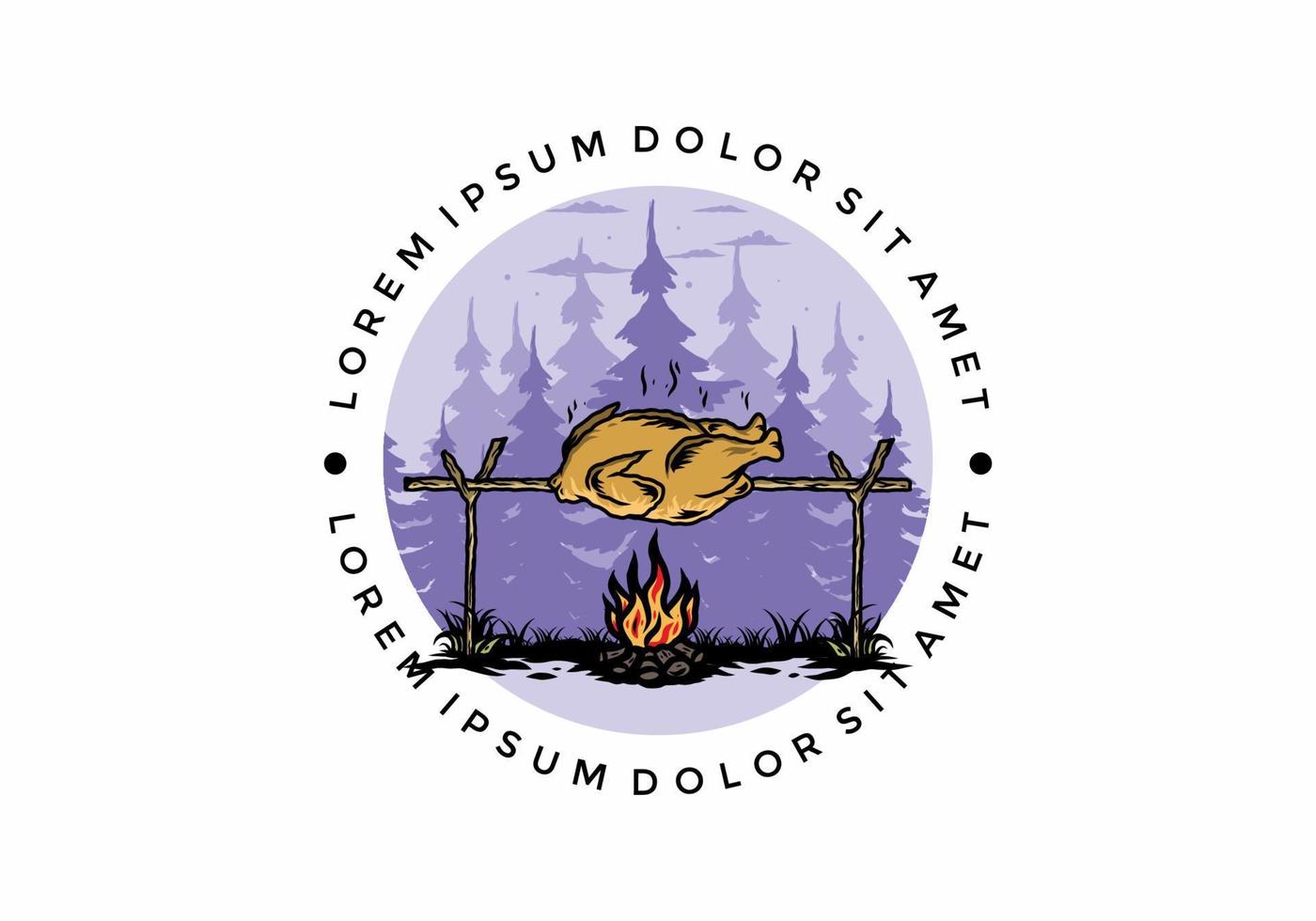 Grilling chicken over bonfire illustration design vector