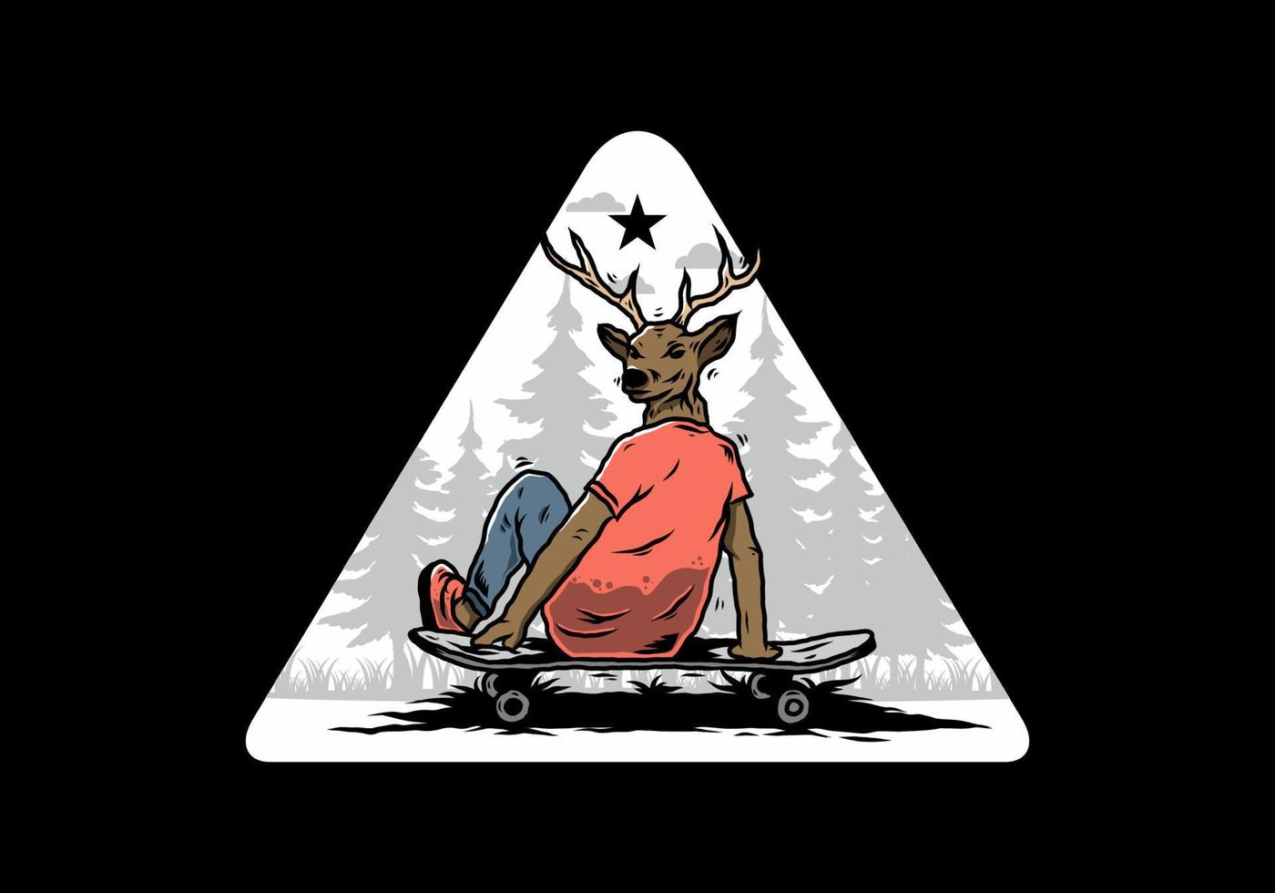 Man with deer head sitting on skateboard illustration vector