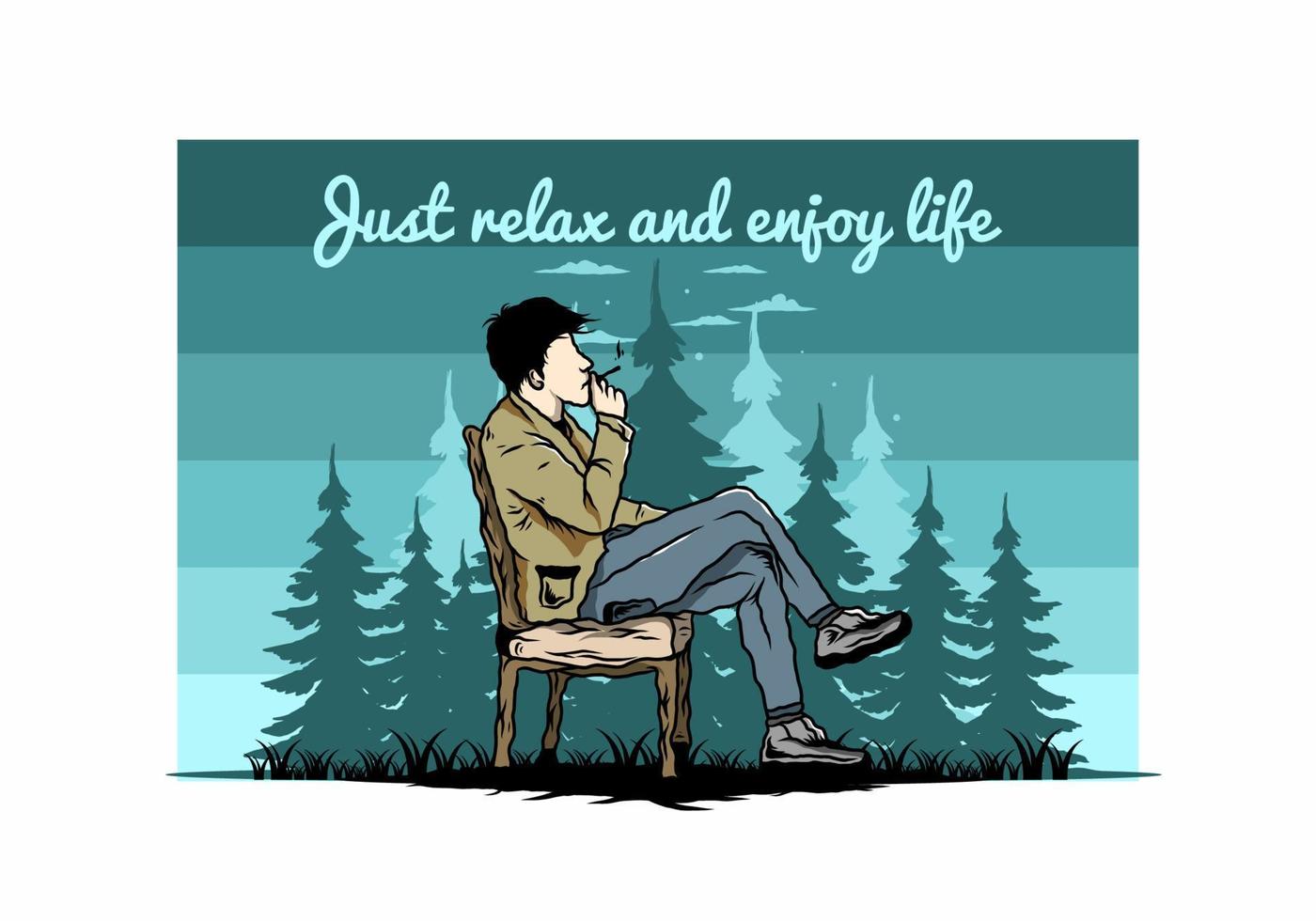 Man sit on chair and smoke cigarettes illustration vector