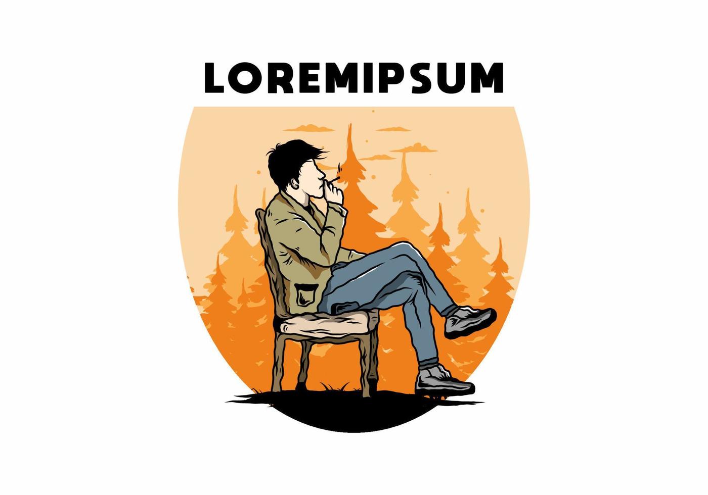 Man sit on chair and smoke cigarettes illustration vector