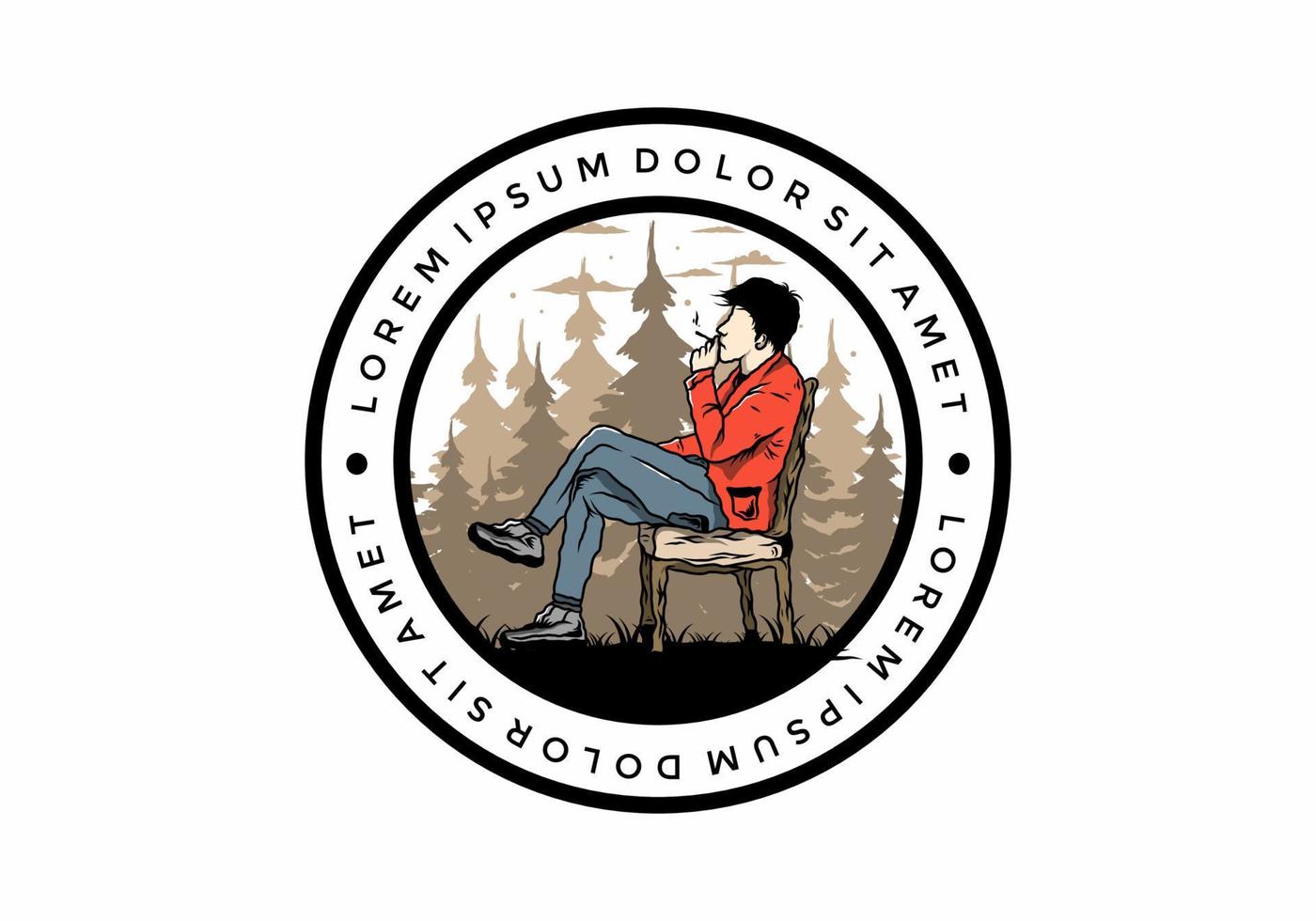 Man sit on chair and smoke cigarettes illustration vector