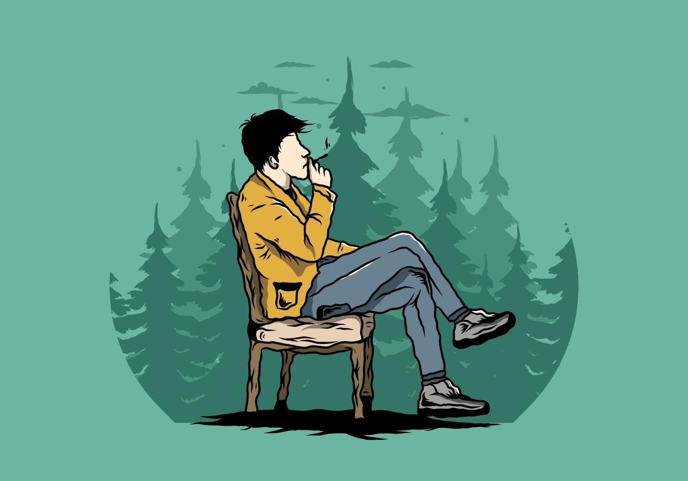 Man sit on chair and smoke cigarettes illustration vector