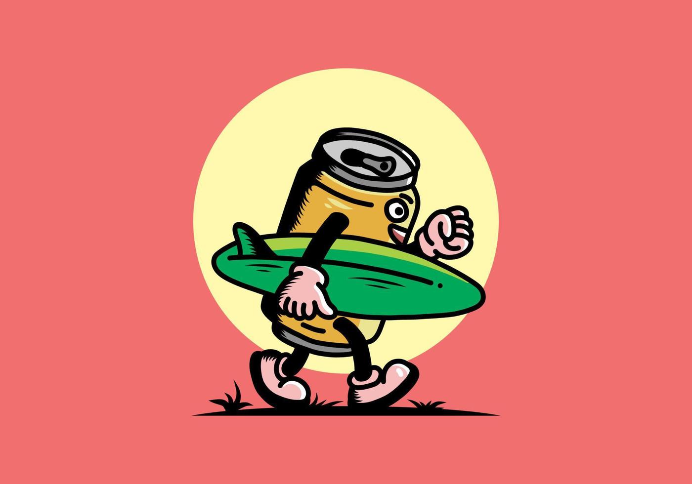 illustration of a drink can holding a surfboard vector
