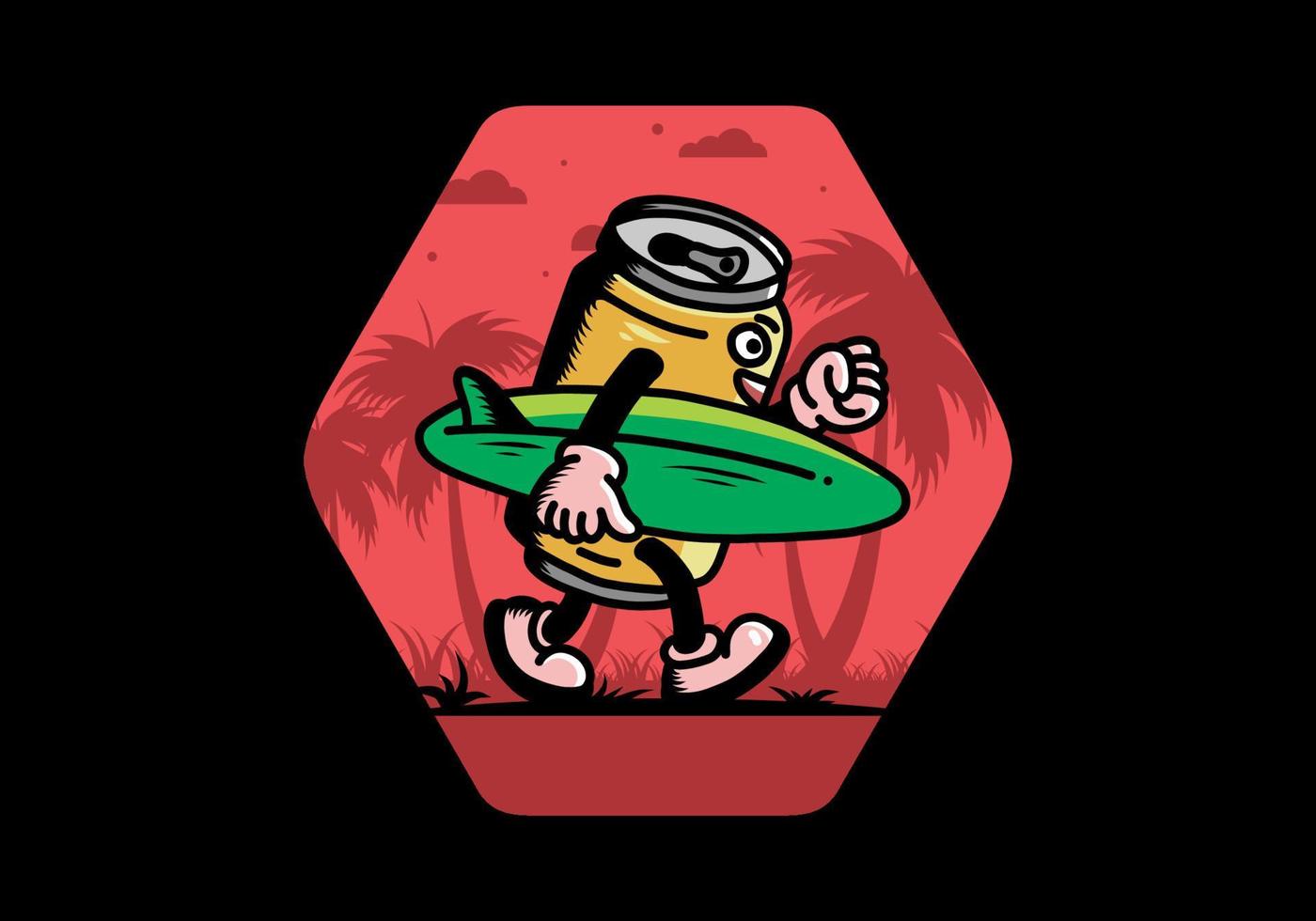 illustration of a drink can holding a surfboard vector