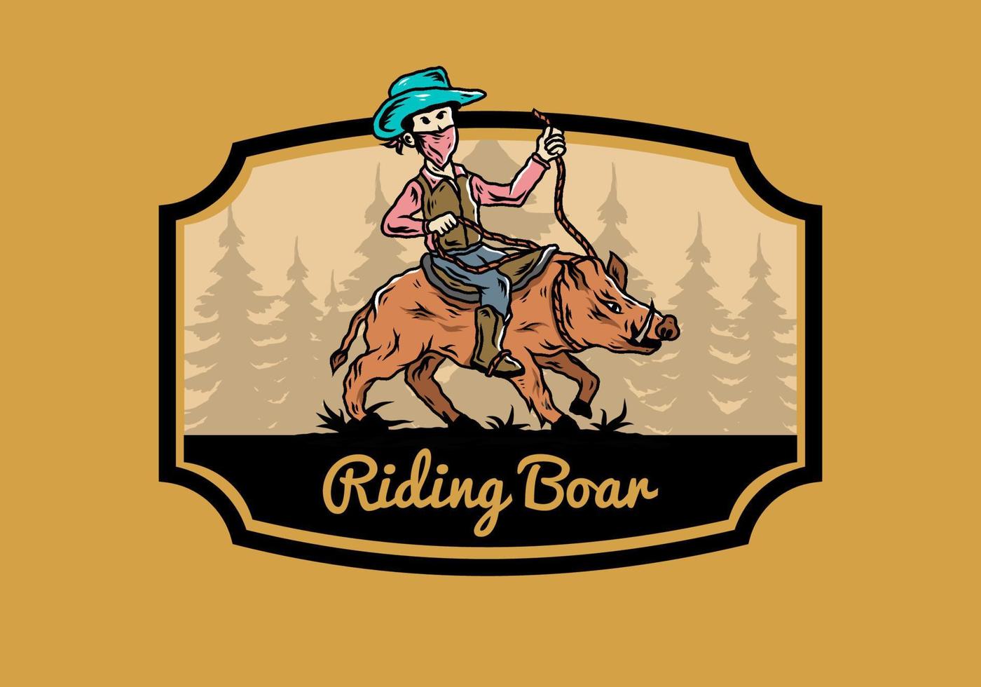 Man riding a wild boar illustration design vector