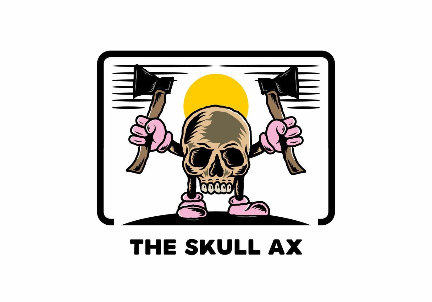 Skull holding two ax illustration design vector