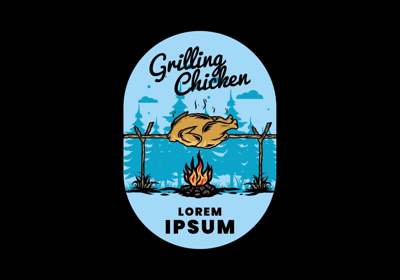 Grilling chicken over bonfire illustration design vector