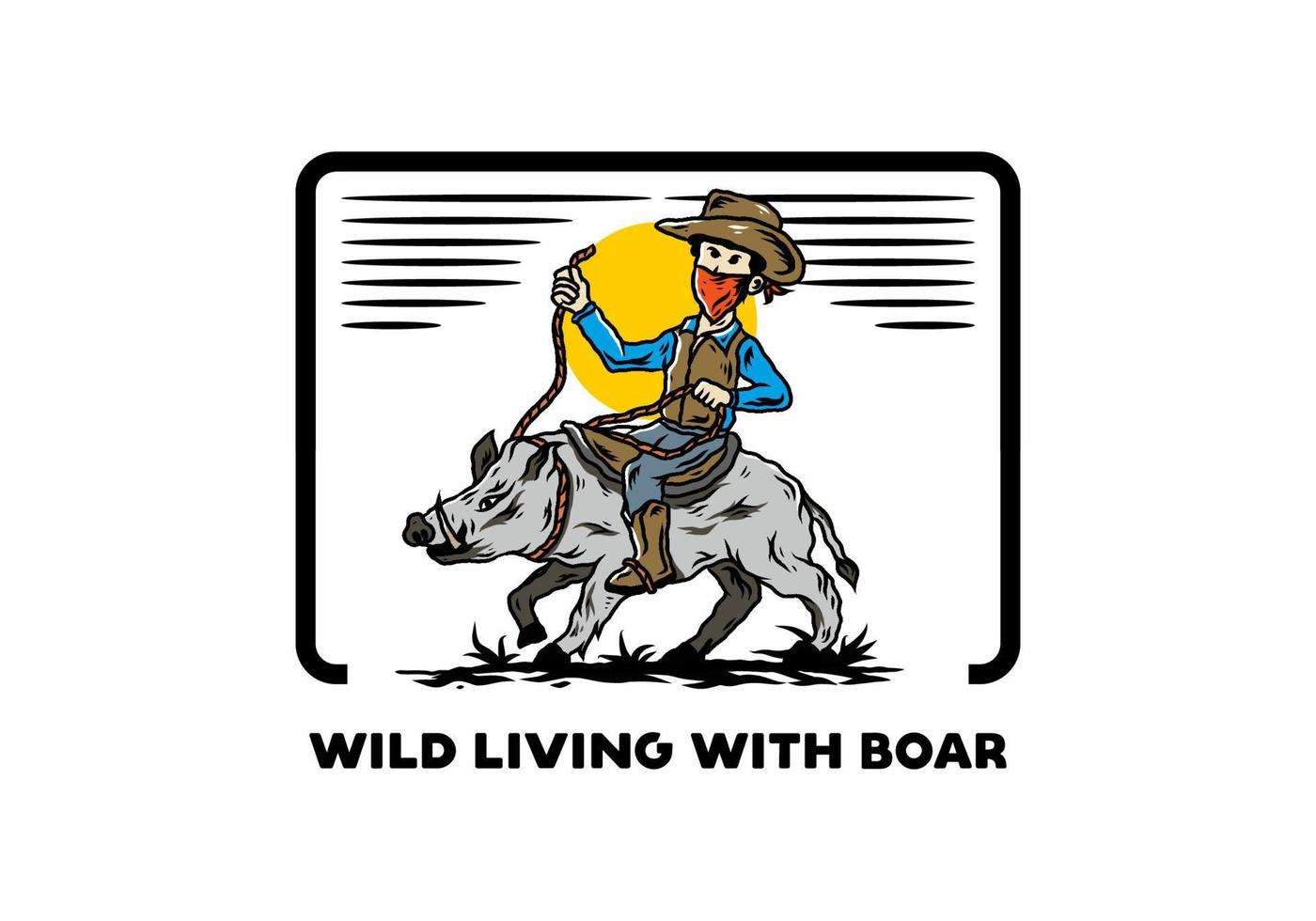 Man riding a wild boar illustration design vector