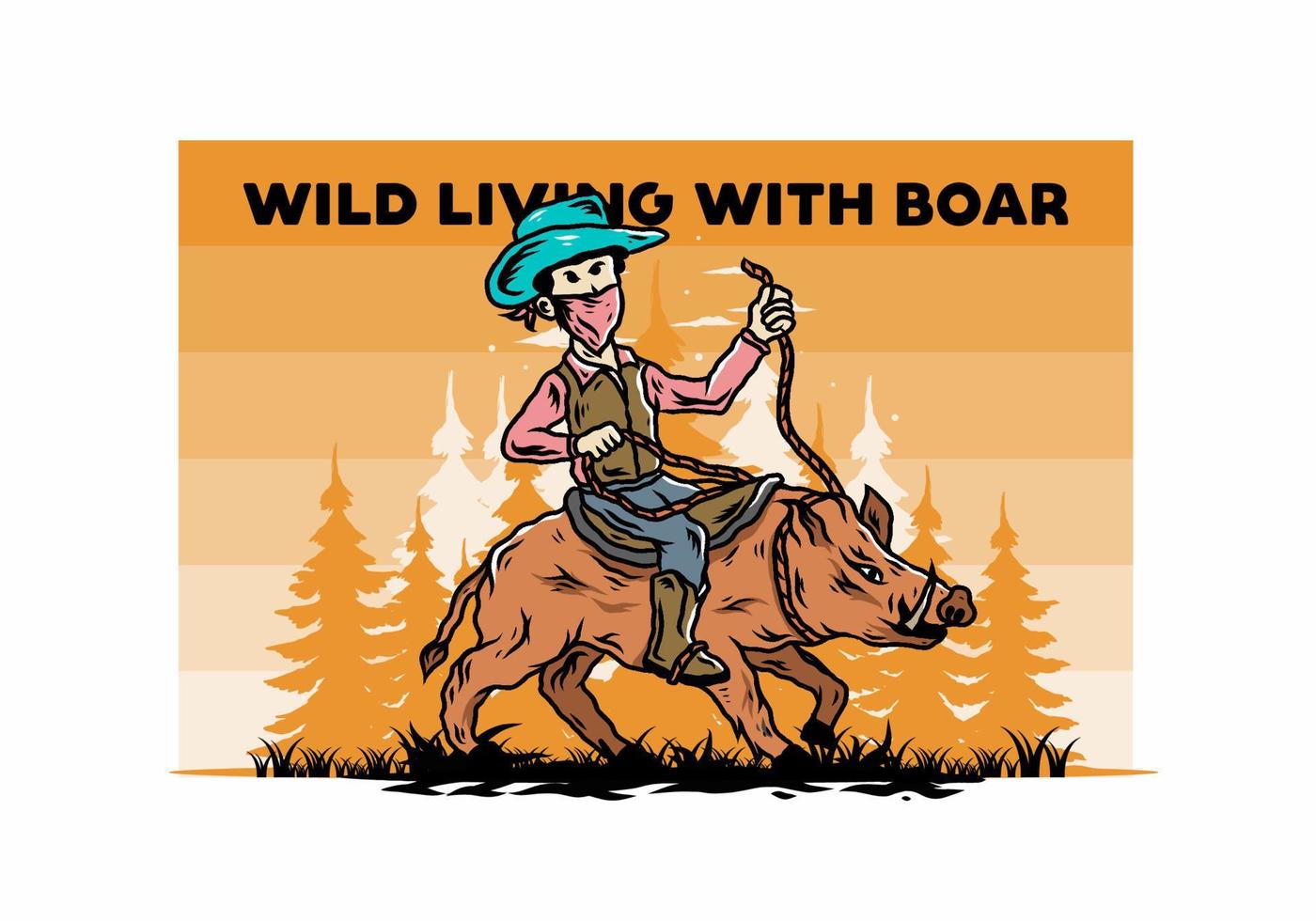 Man riding a wild boar illustration design vector