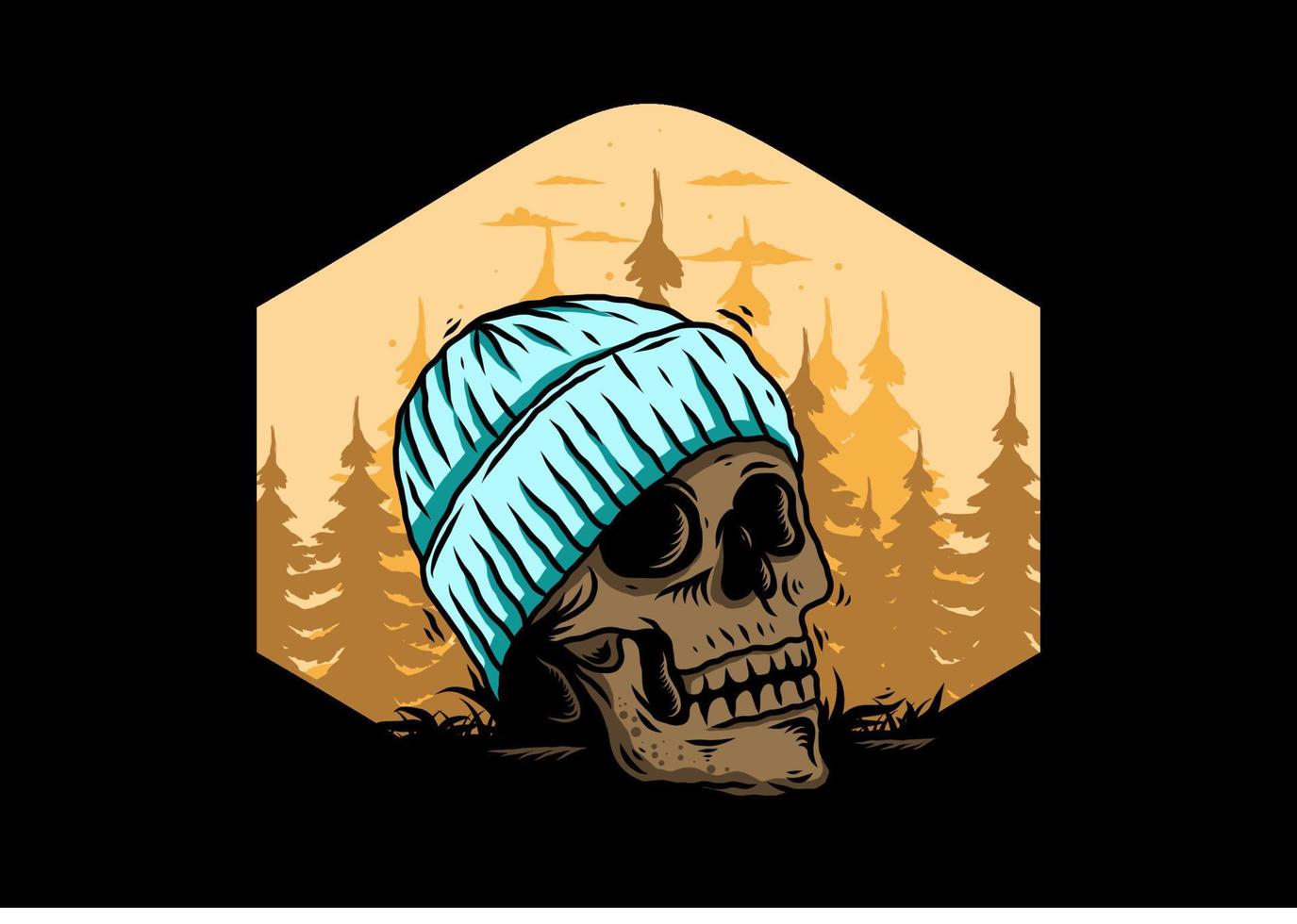 Skull head wearing beanie illustration design vector