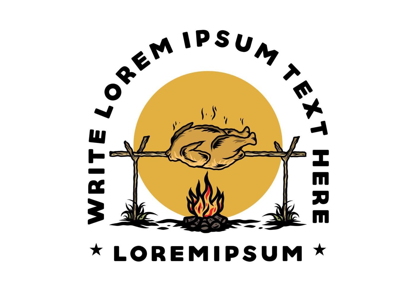 Grilling chicken over bonfire illustration design vector