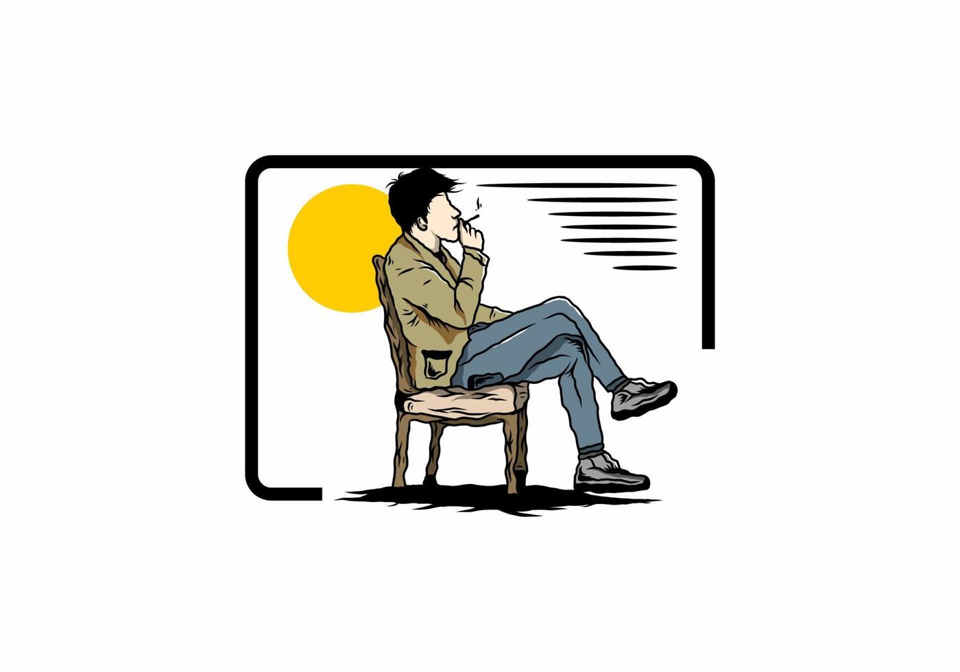 Man sit on chair and smoke cigarettes illustration vector